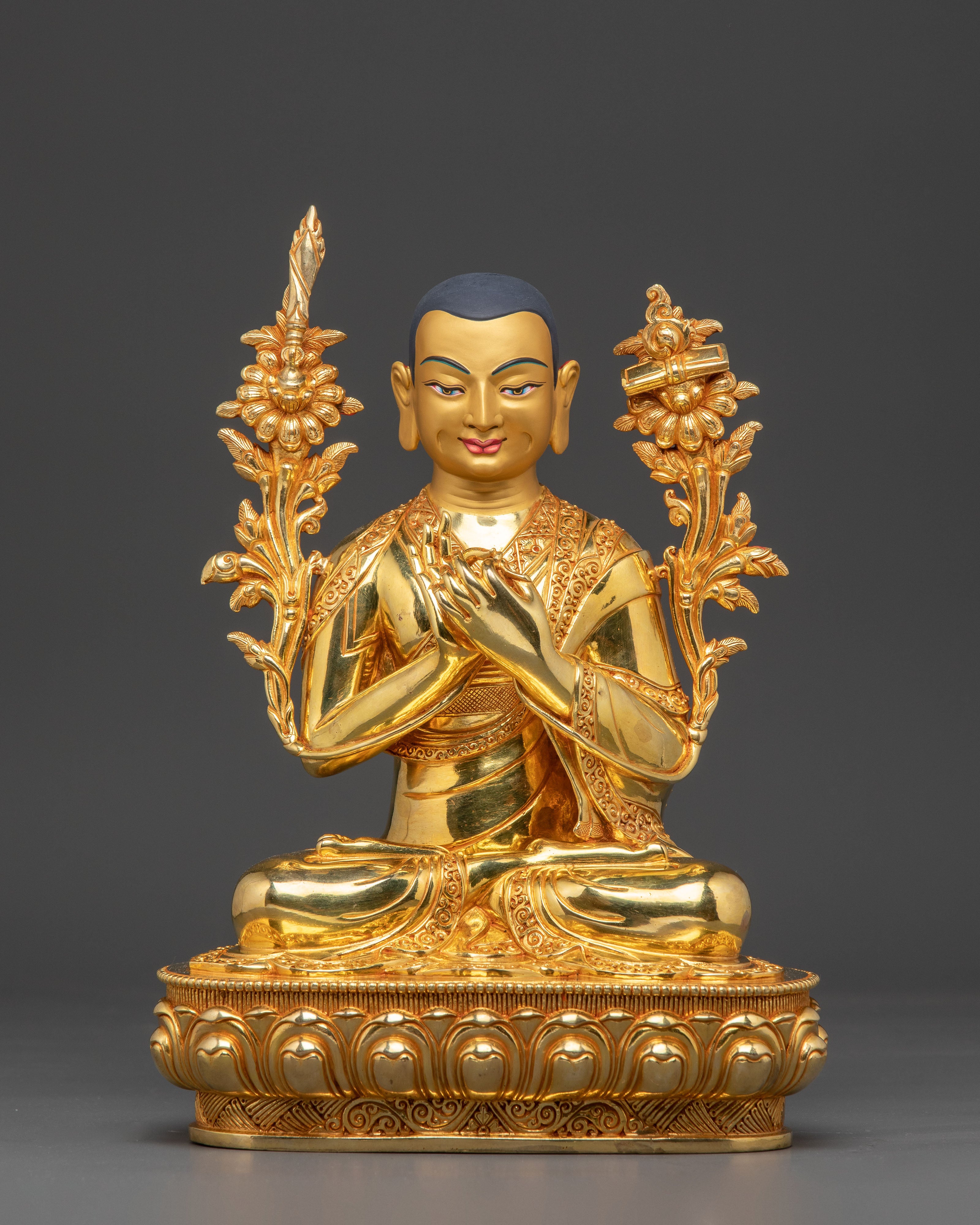 Golden Tsongkhapa Je, Gyaltsab and Khedrup Statue Set | Tibetan Buddhist Master Trio