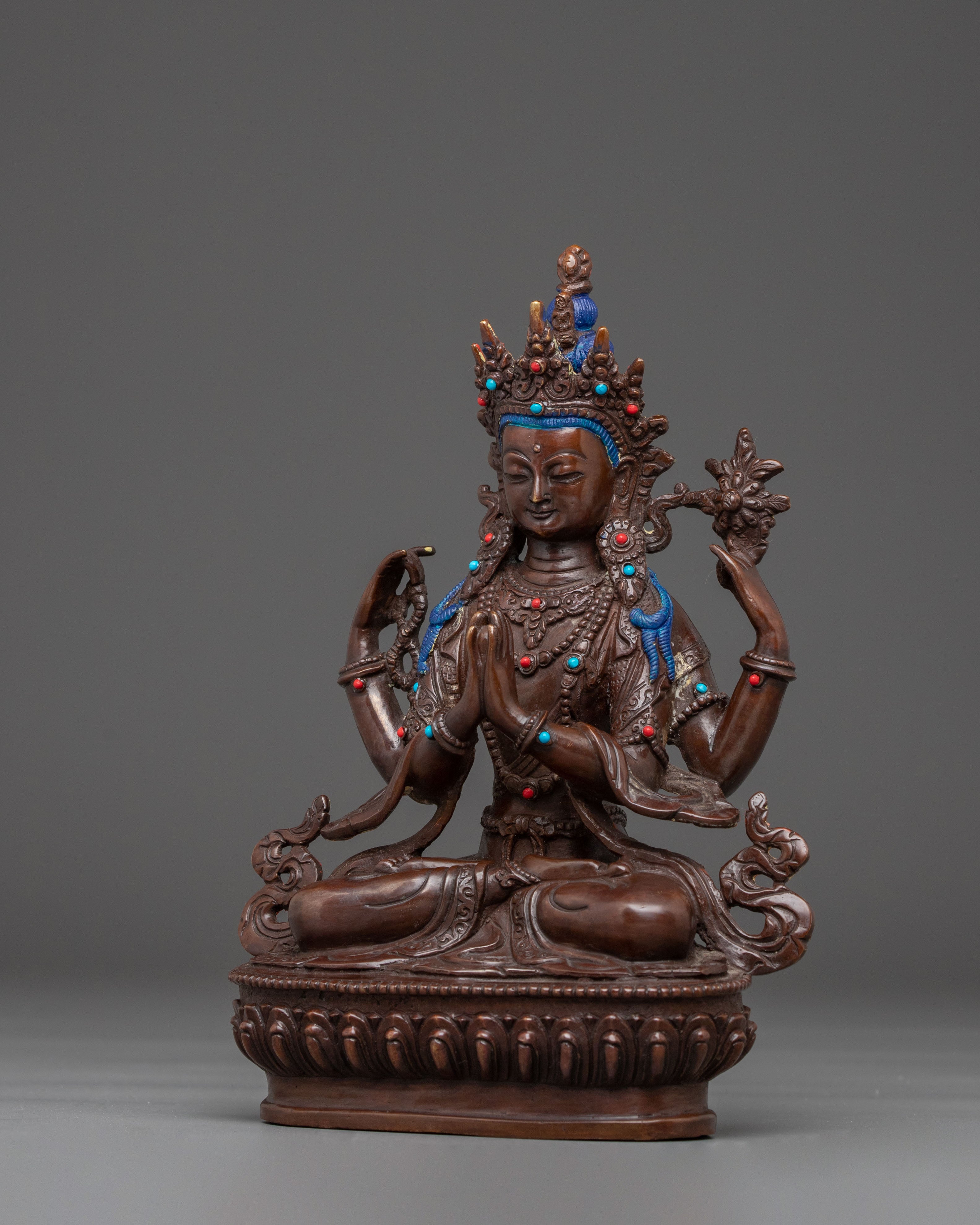 Handmade Statue of Bodhisattva Chenrezig | Tibetan Buddhism Art