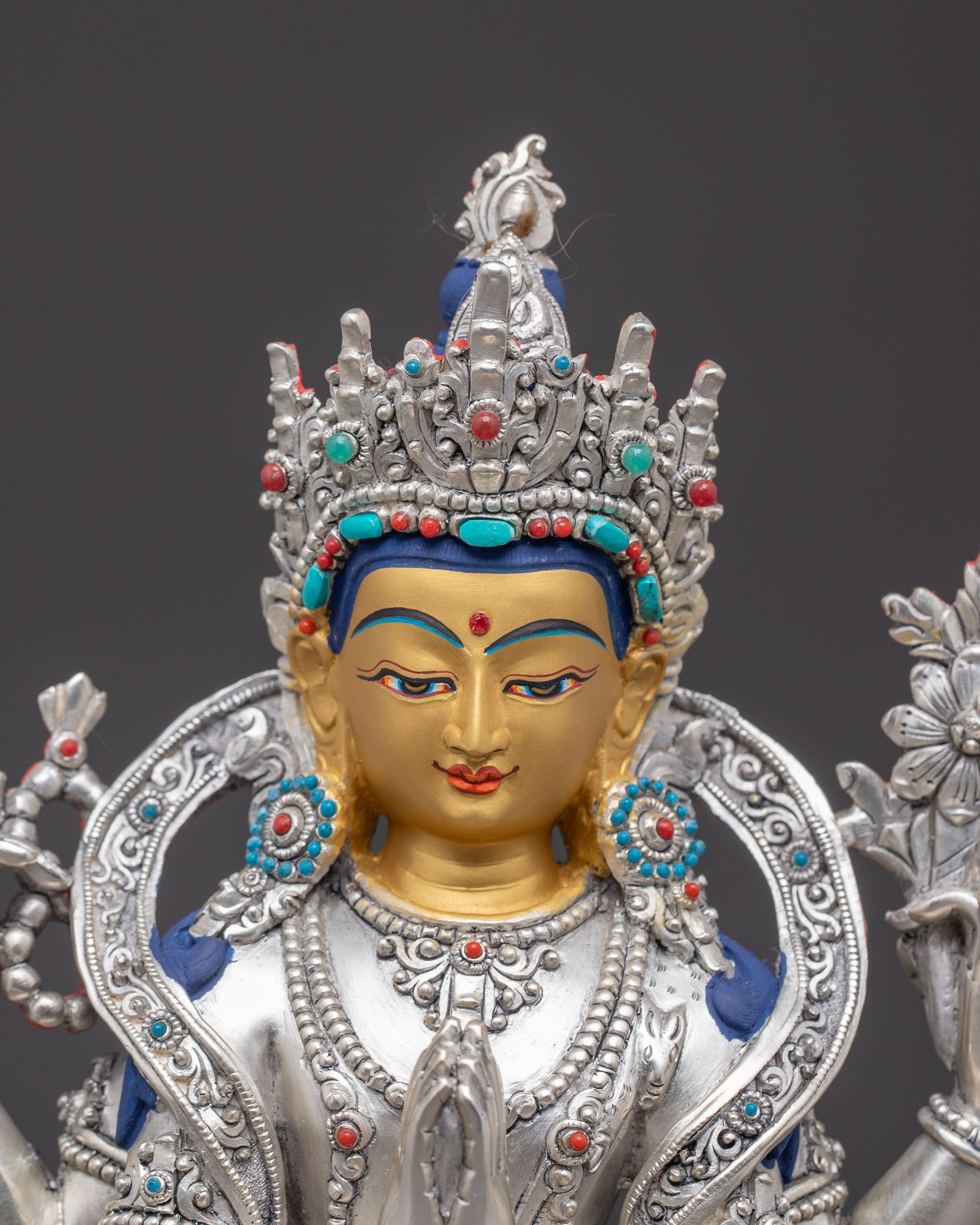 Silver Chenrezig Statue: Bodhisattva of Compassion