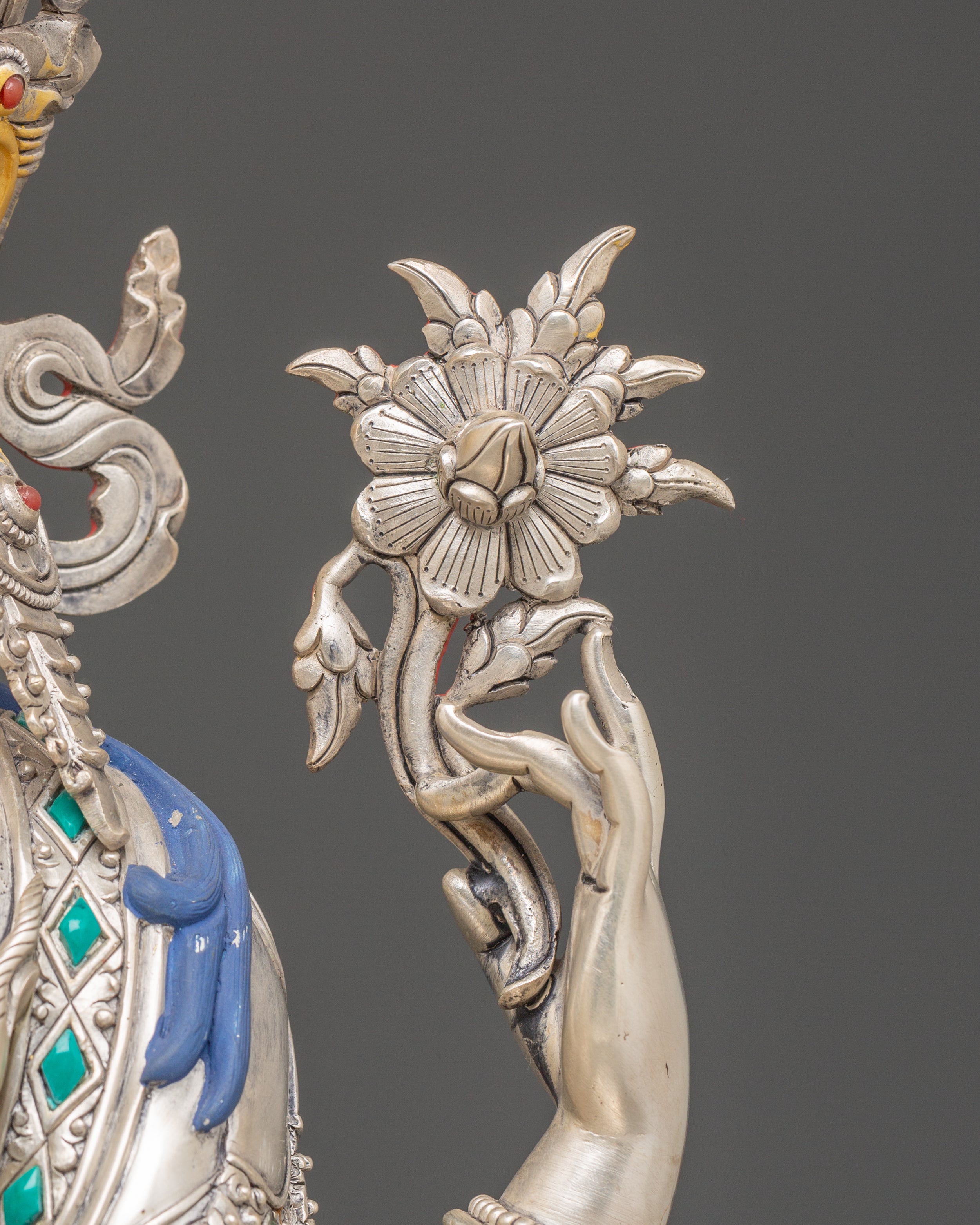 Handmade Silver Chenrezig Statue | Protector of Beings