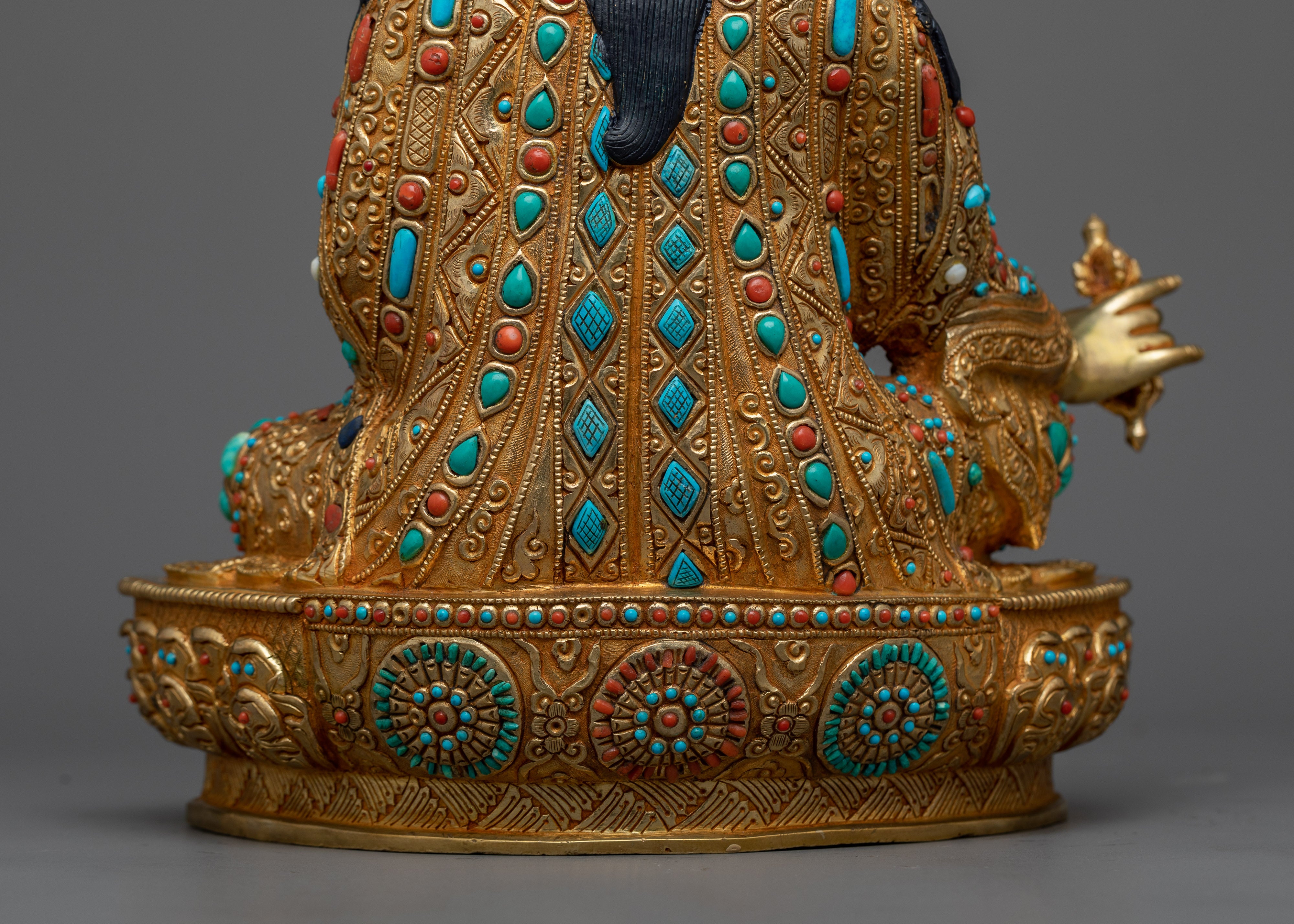 Exquisite Padma Sambhava Idol | 24k Gold Gilded Himalayan Artwork
