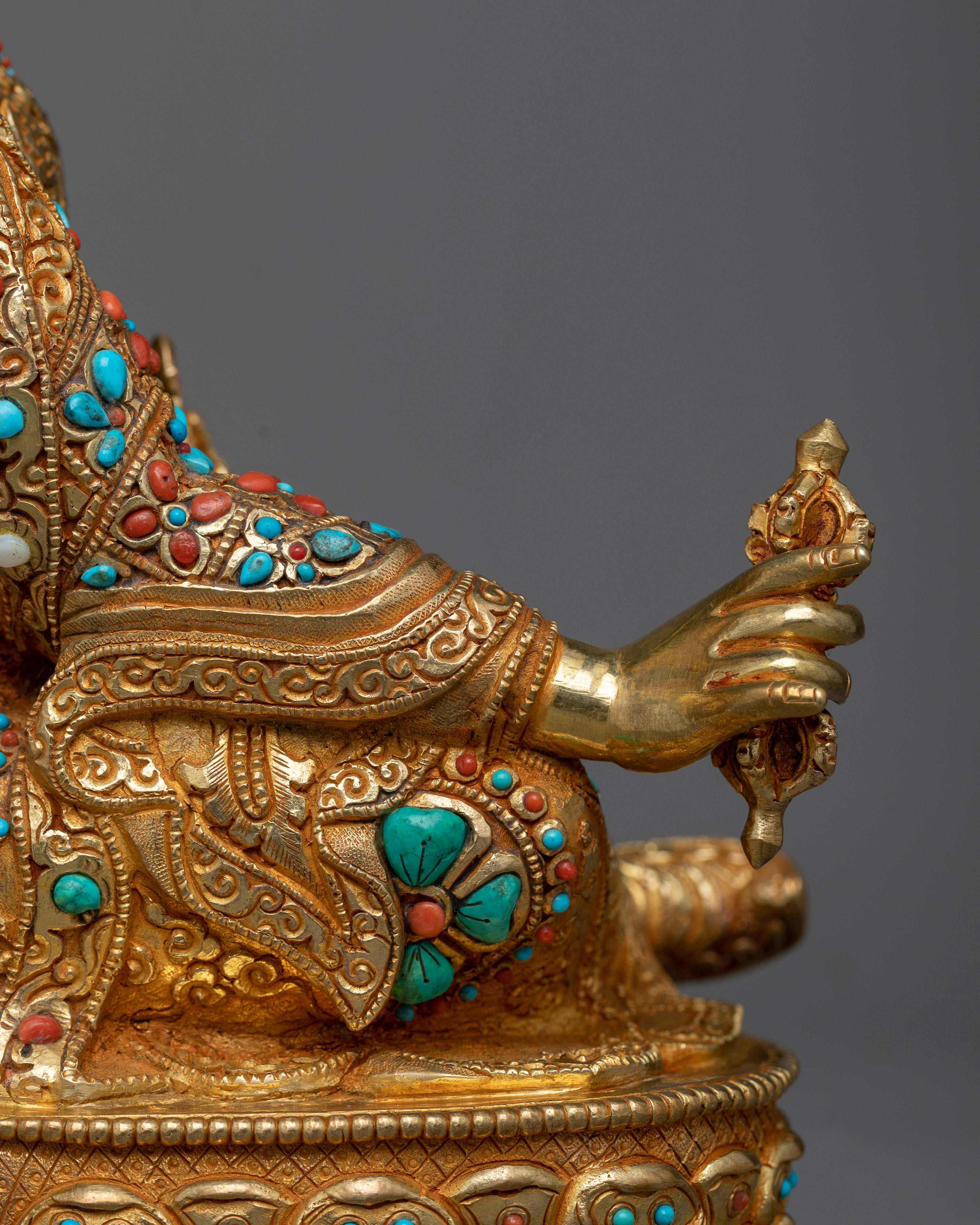 Exquisite Padma Sambhava Idol | 24k Gold Gilded Himalayan Artwork