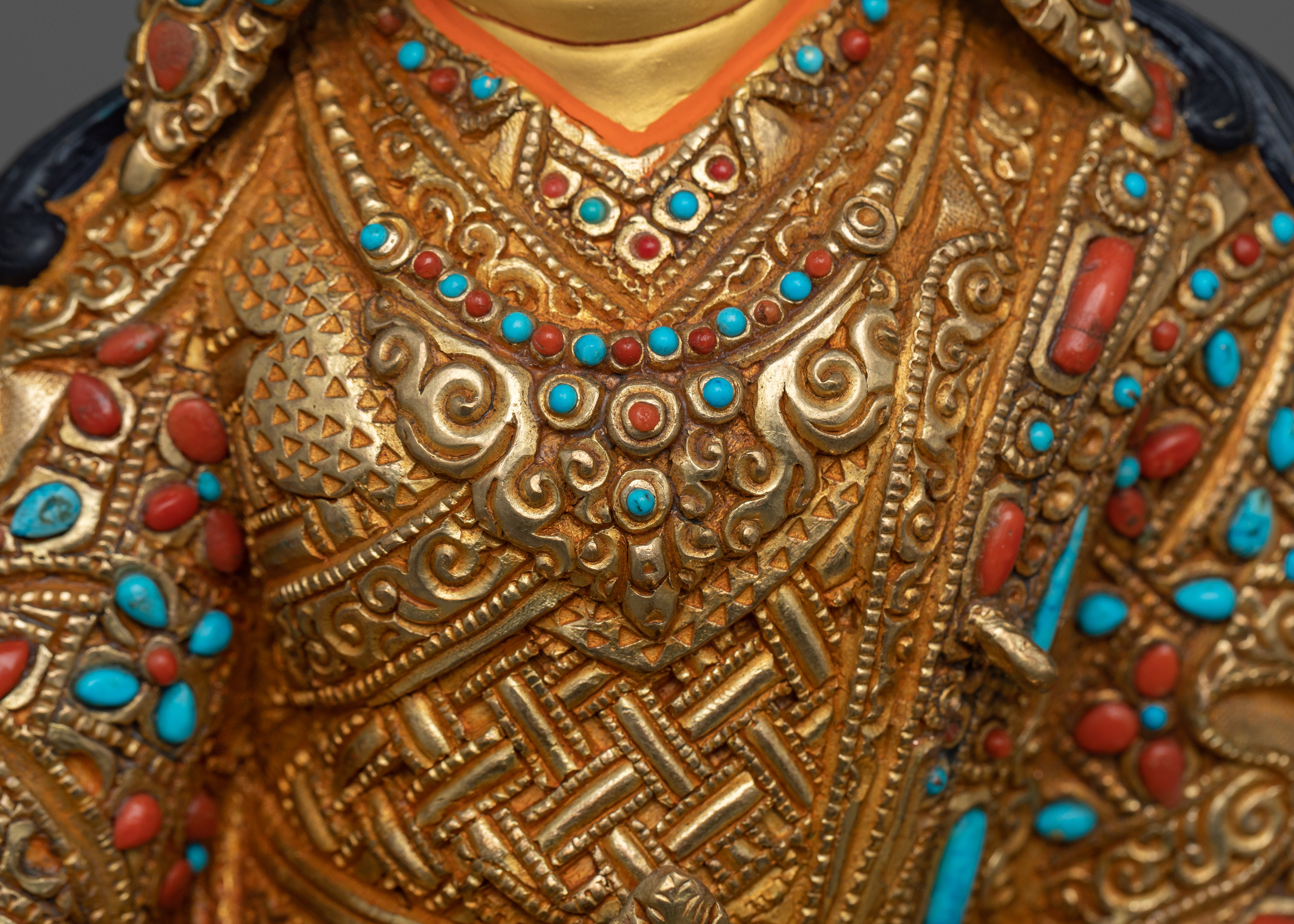 Exquisite Padma Sambhava Idol | 24k Gold Gilded Himalayan Artwork