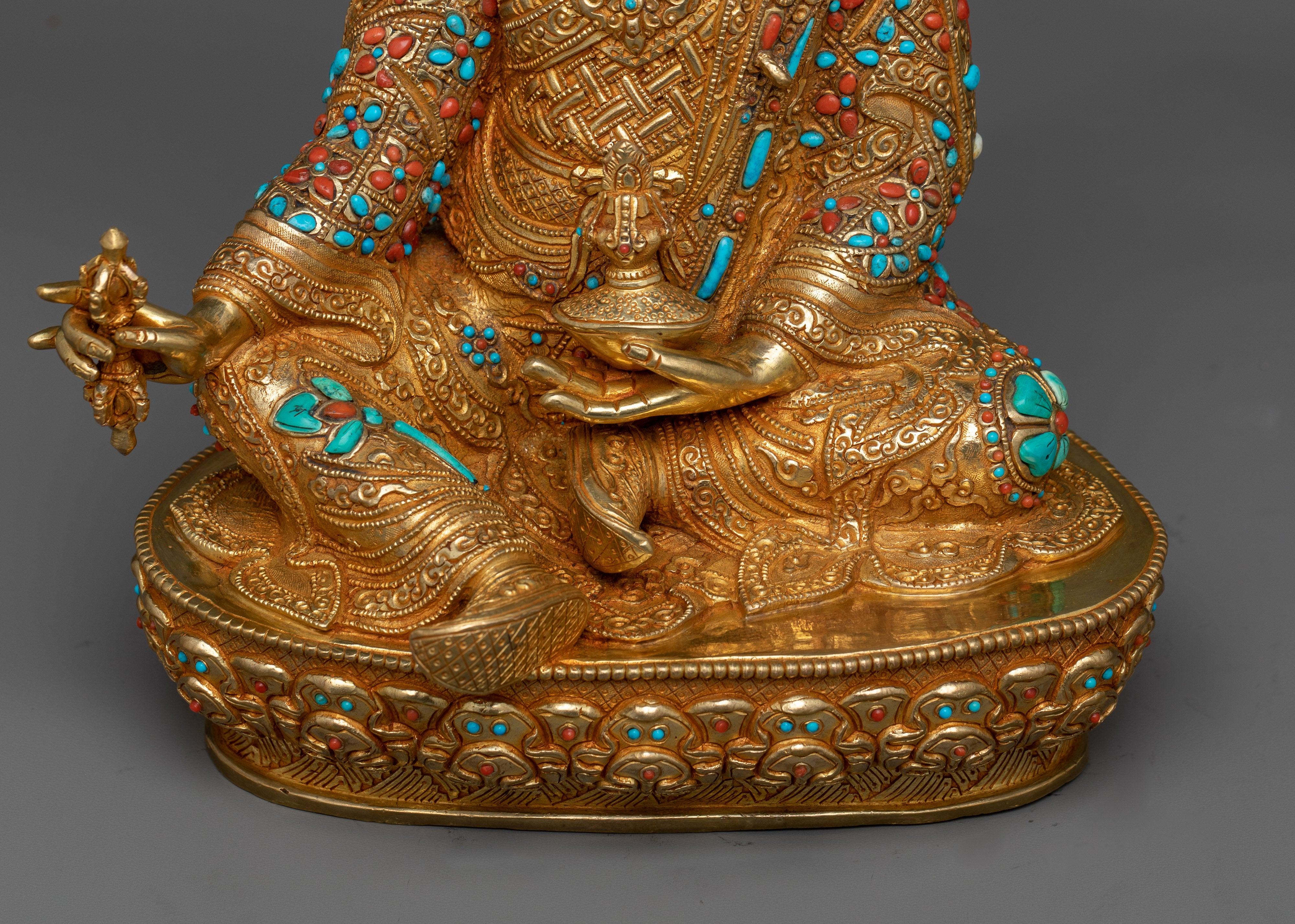 Exquisite Padma Sambhava Idol | 24k Gold Gilded Himalayan Artwork