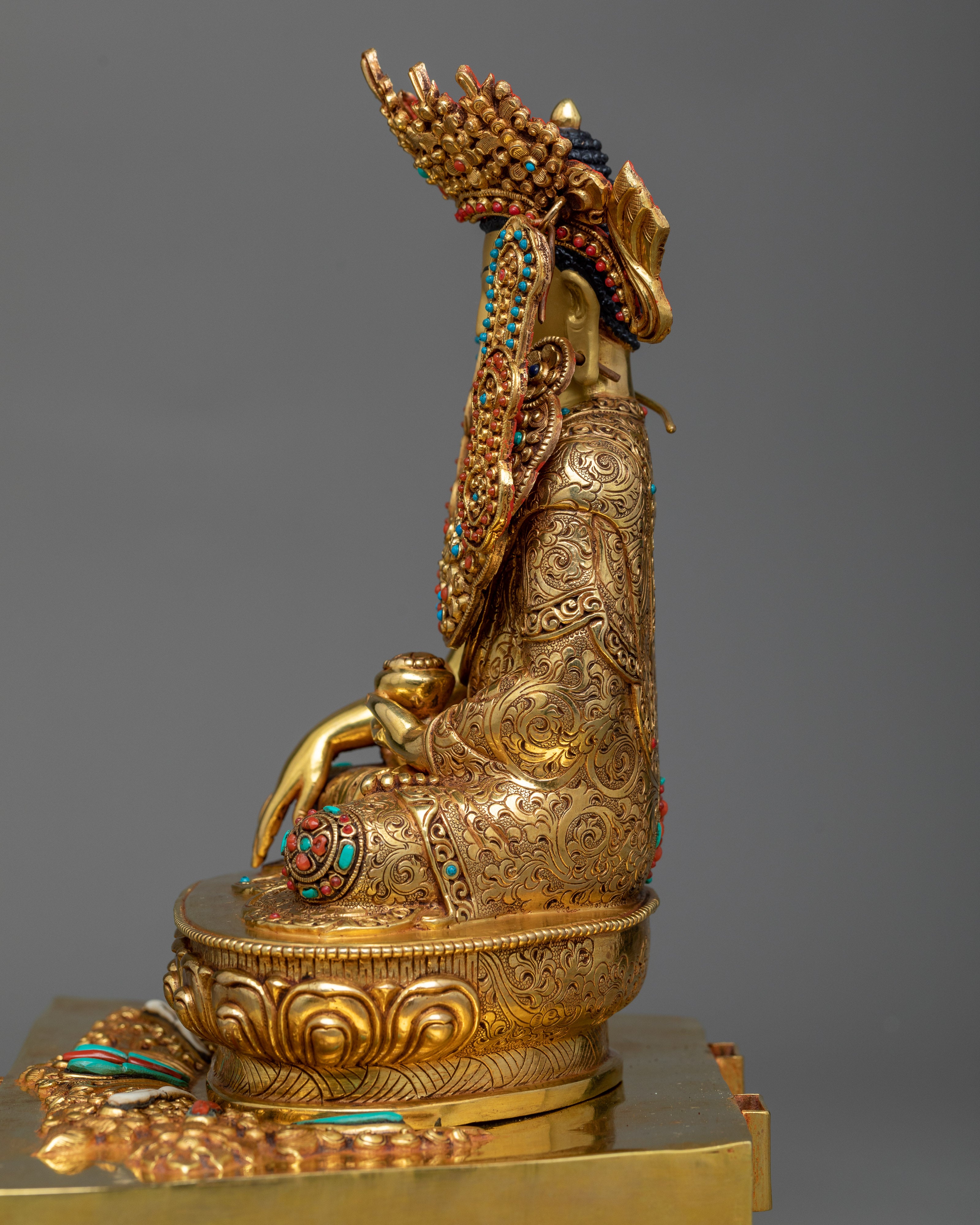 Regal Crowned Shakyamuni Buddha Figurine | Traditional Himalayan Art