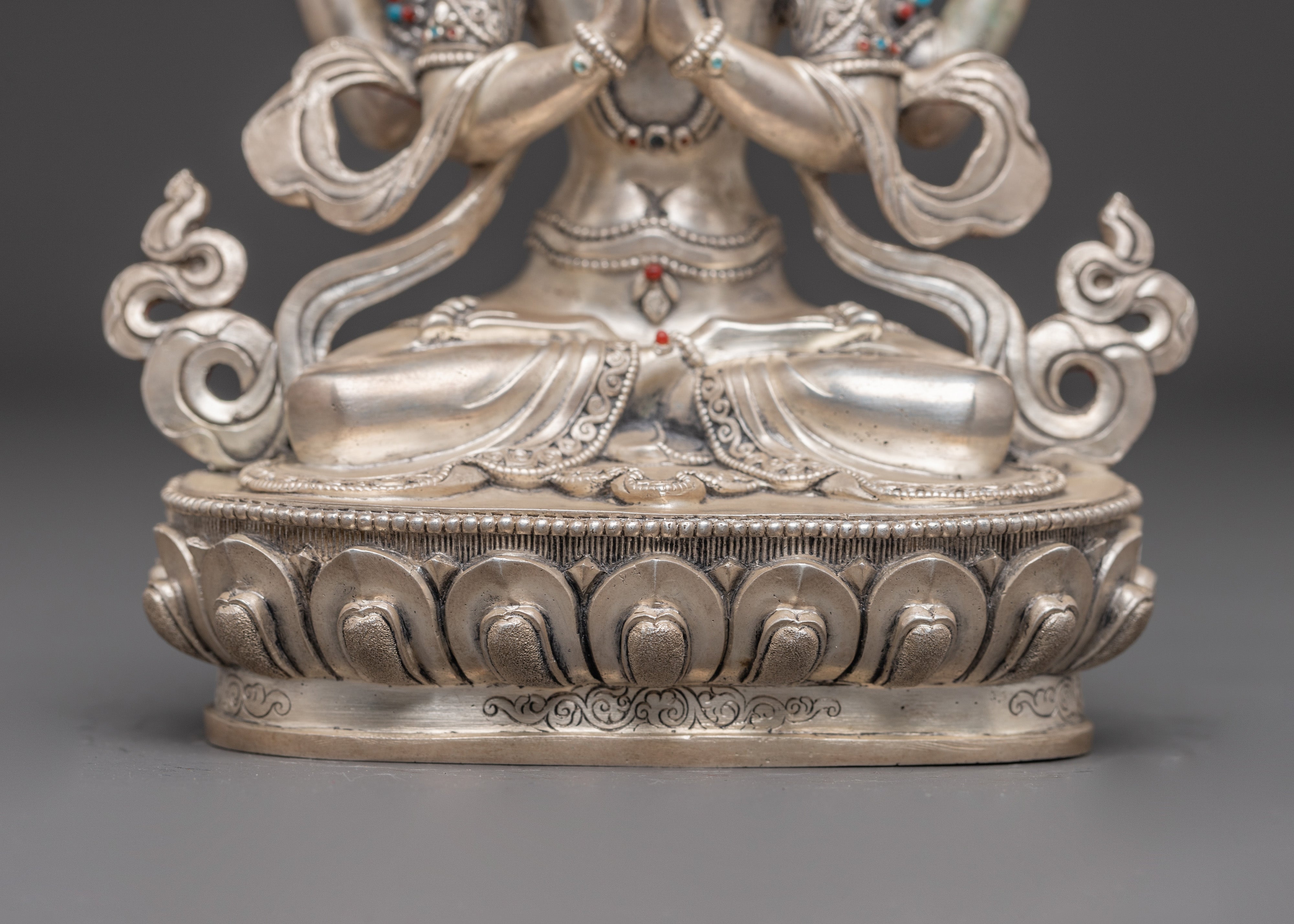 Four-Armed Chenrezig Silver Statue | Avalokiteshvara - Bodhisattva of Compassion