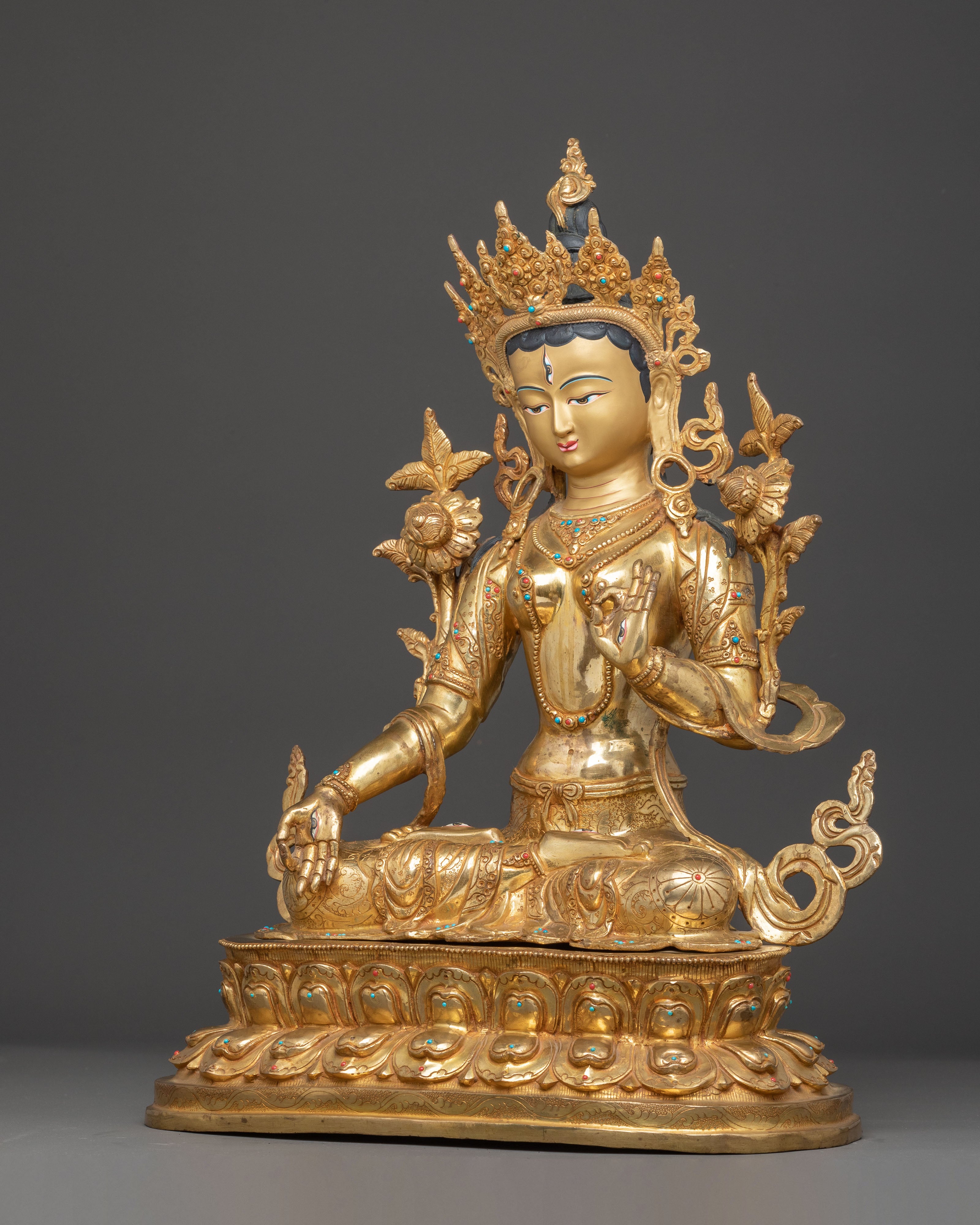 Seven-Eyed Deity White Tara Sculpture | Healing and Longevity Icon