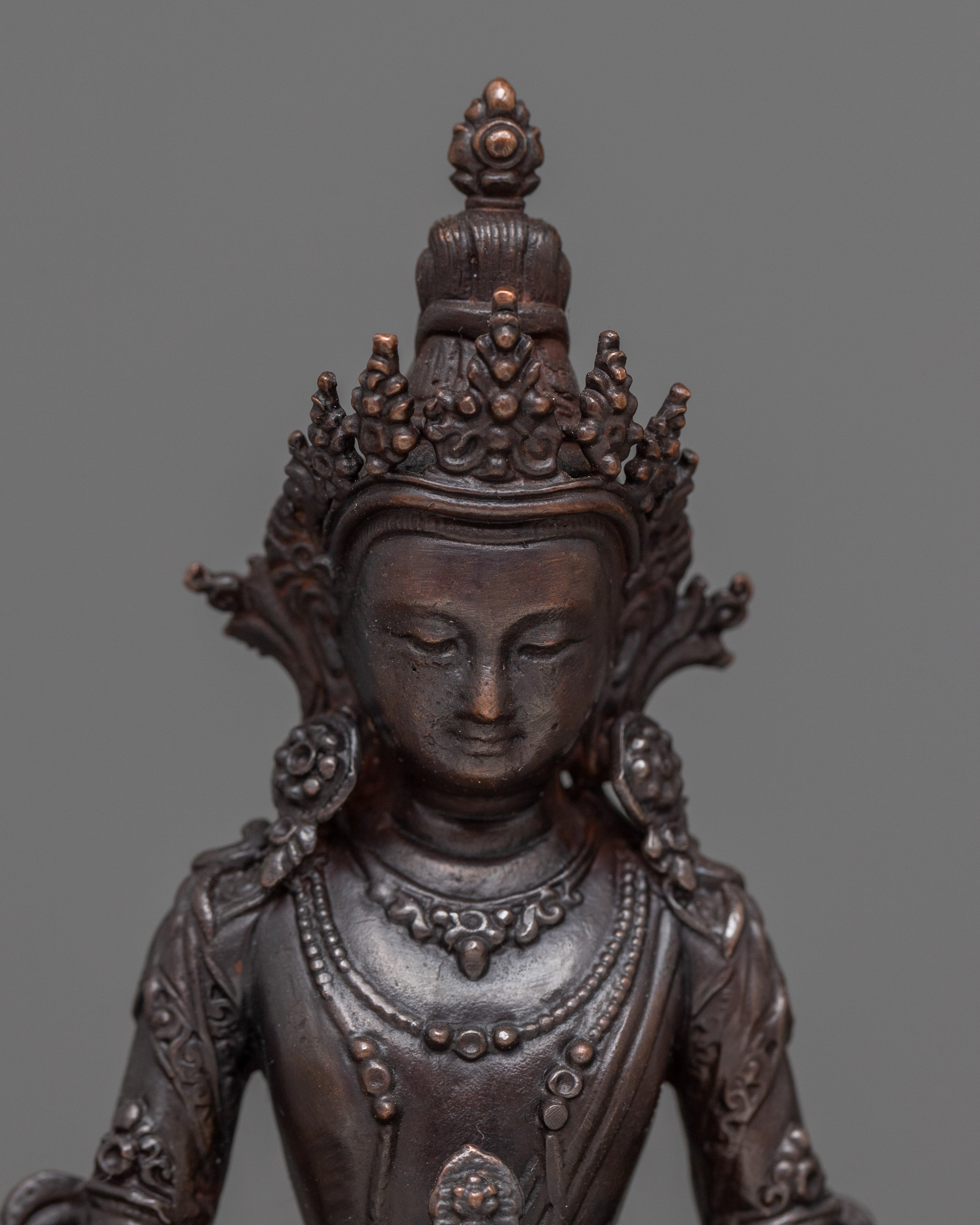 Miniature Amitayus Statue | Oxidized Copper Symbol of Longevity