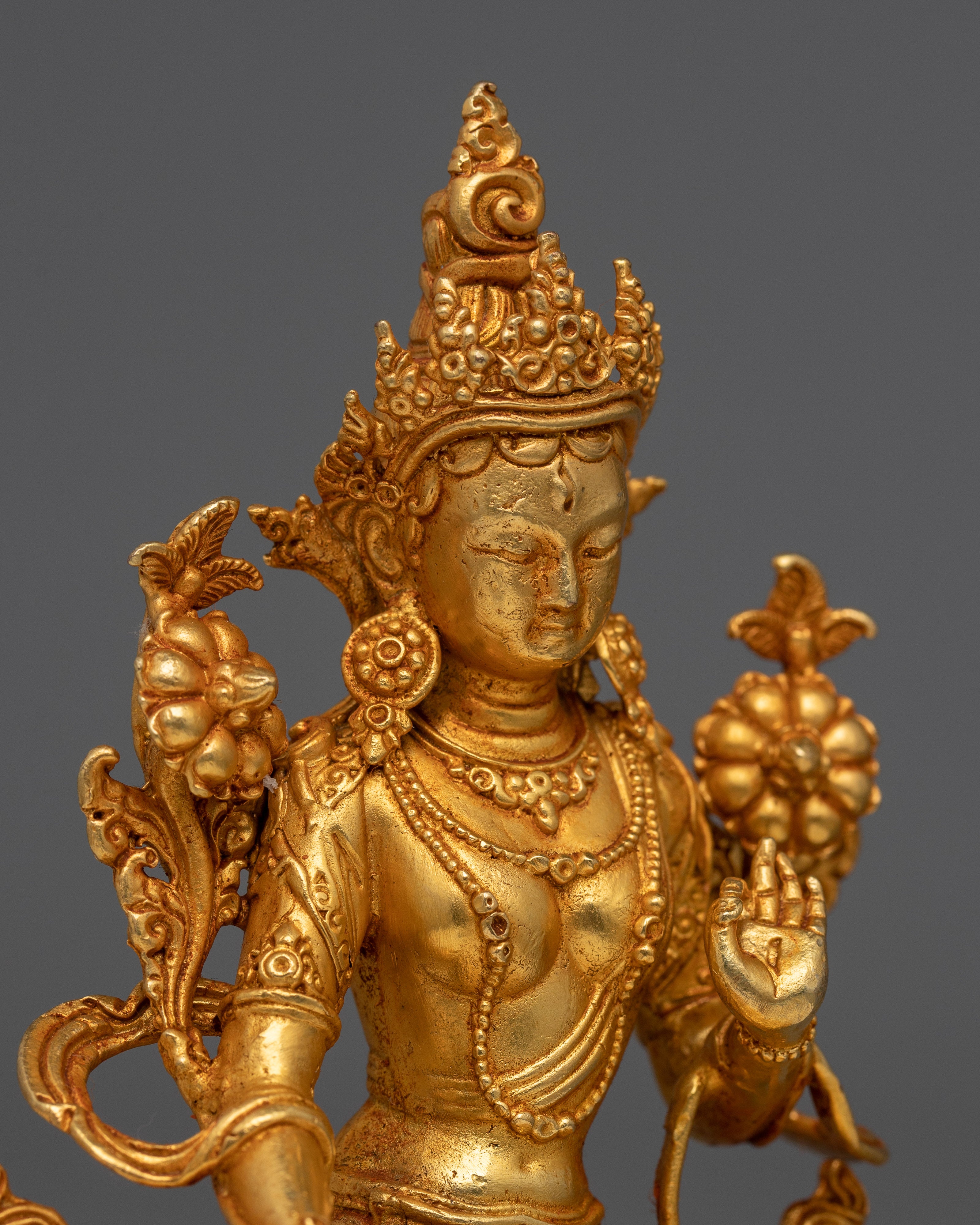 Delicate Miniature White Tara Statue | 24K Gold Electroplated Healing