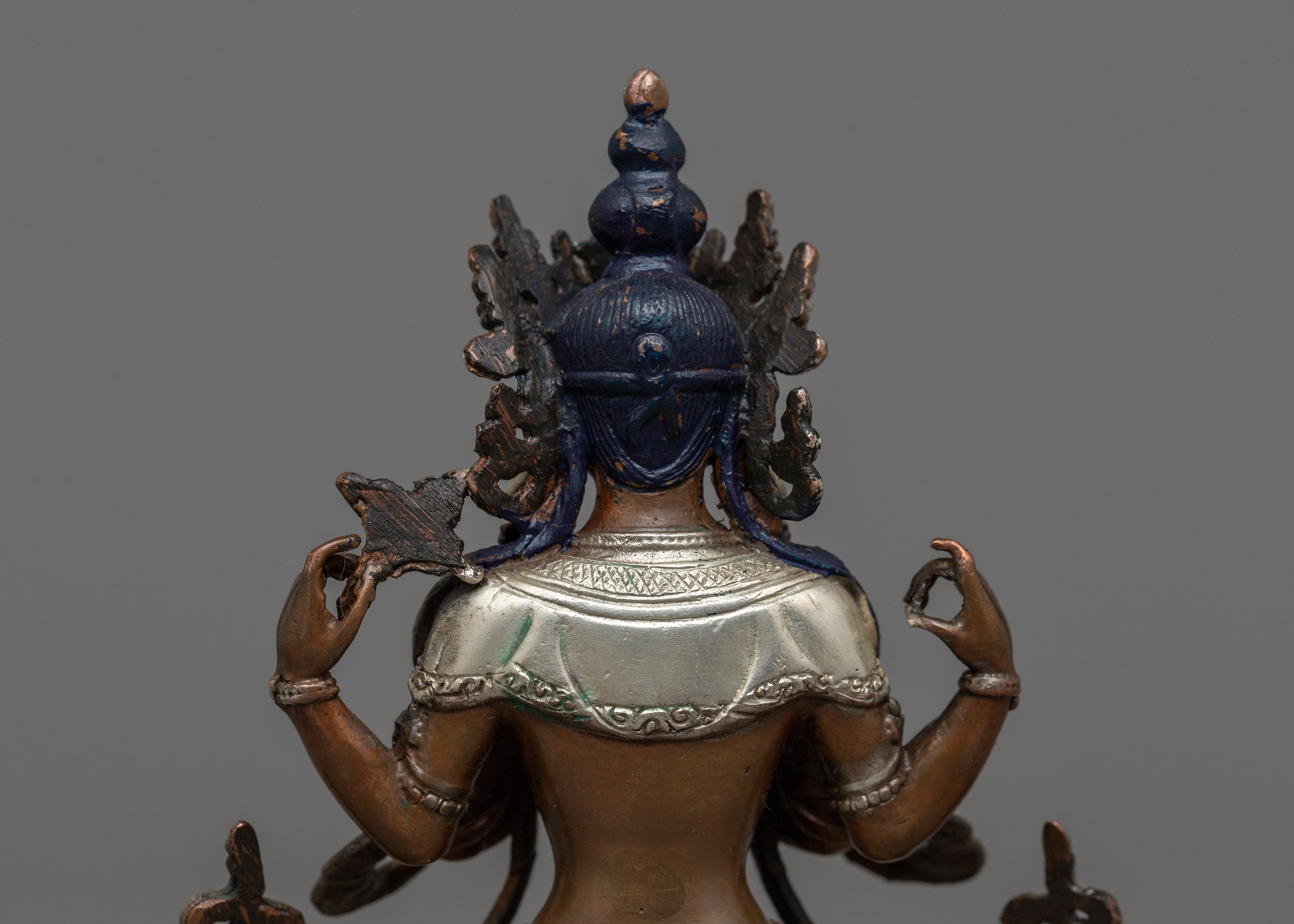 Miniature Chenrezig Statue | Silver-Plated Emblem of Compassion