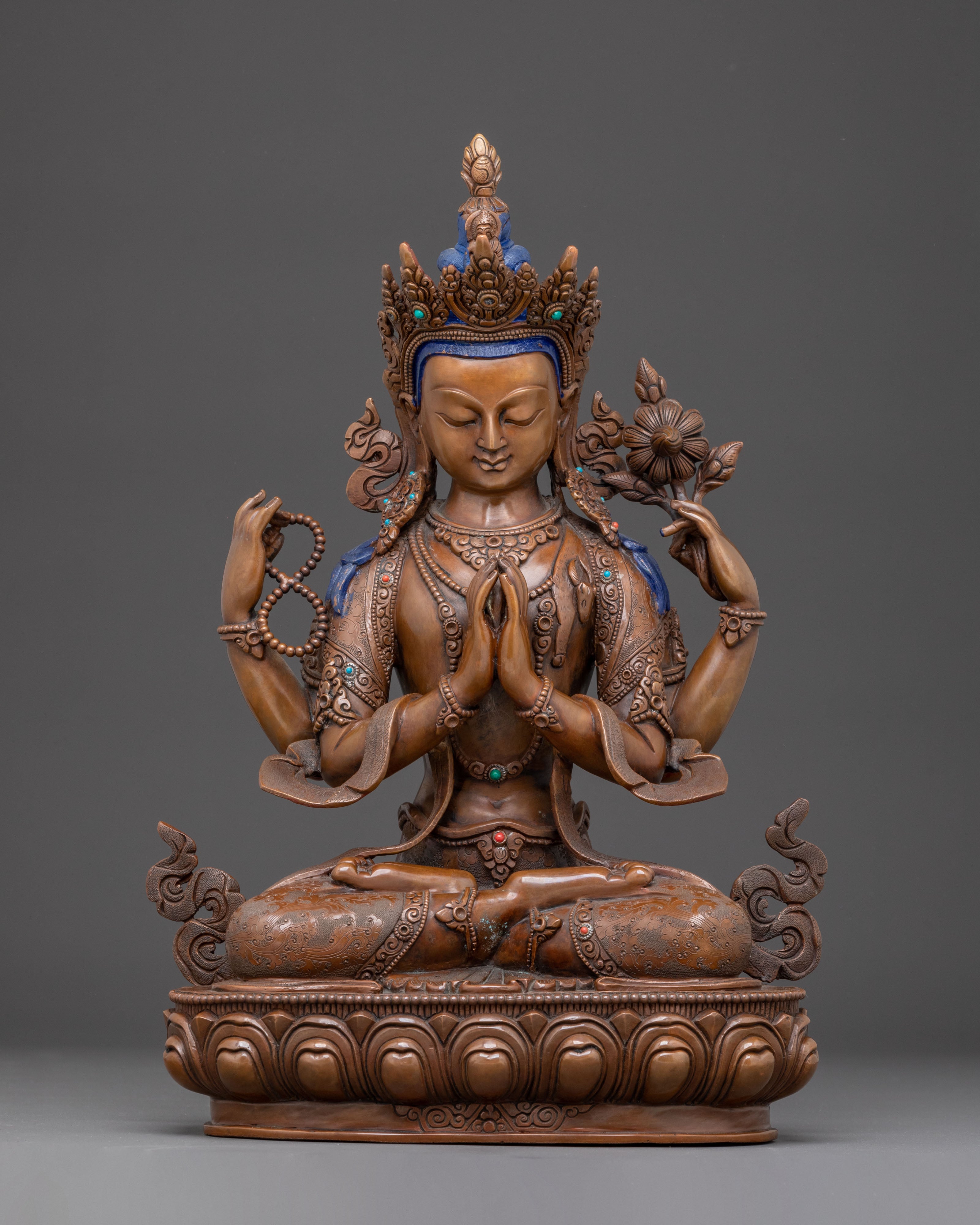 Oxidized Handmade Statue of Bodhisattva Chenrezig