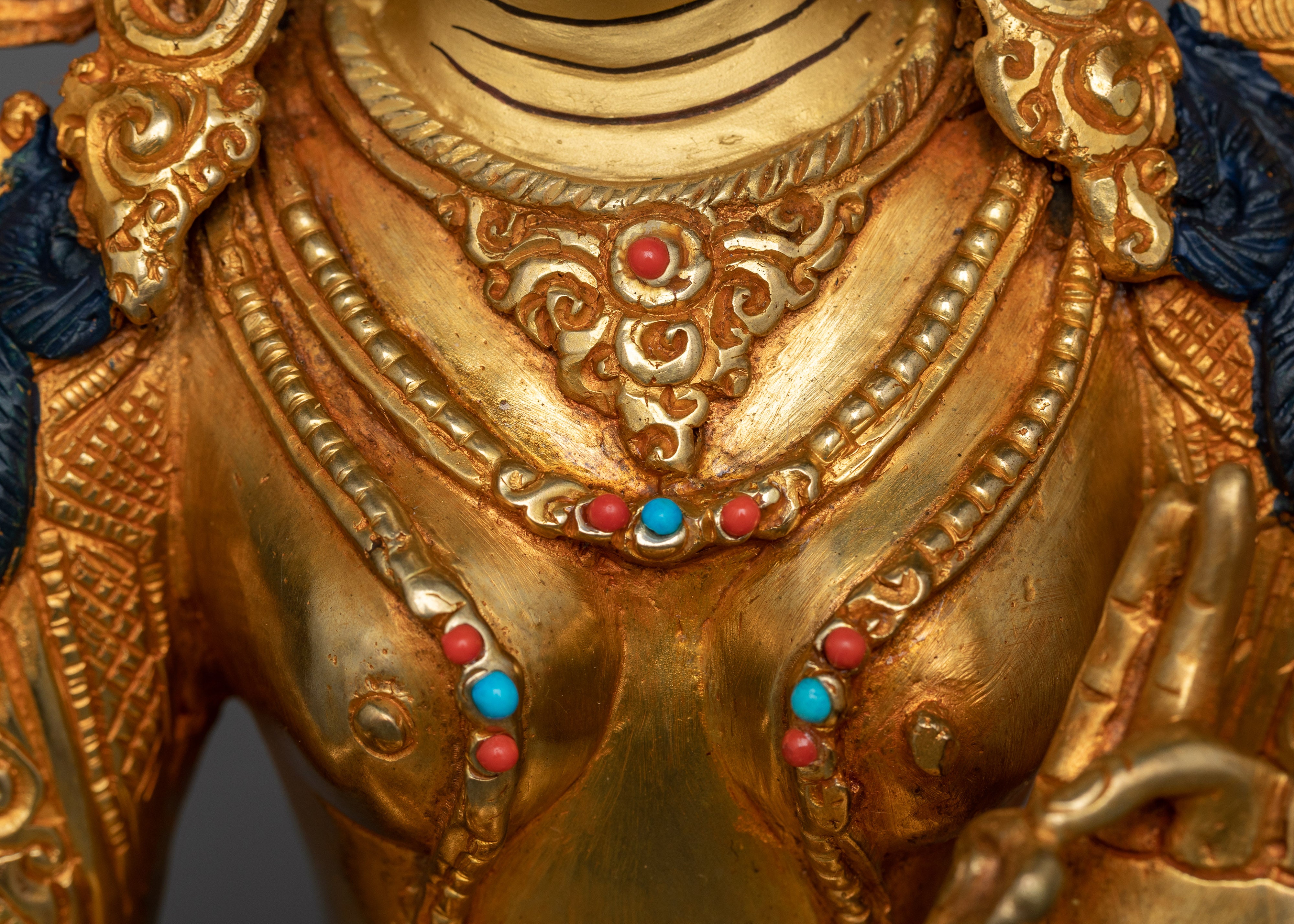 Green Tara Goddess Statue For Buddhism Shrine | 24K Gold Gilded Elegance