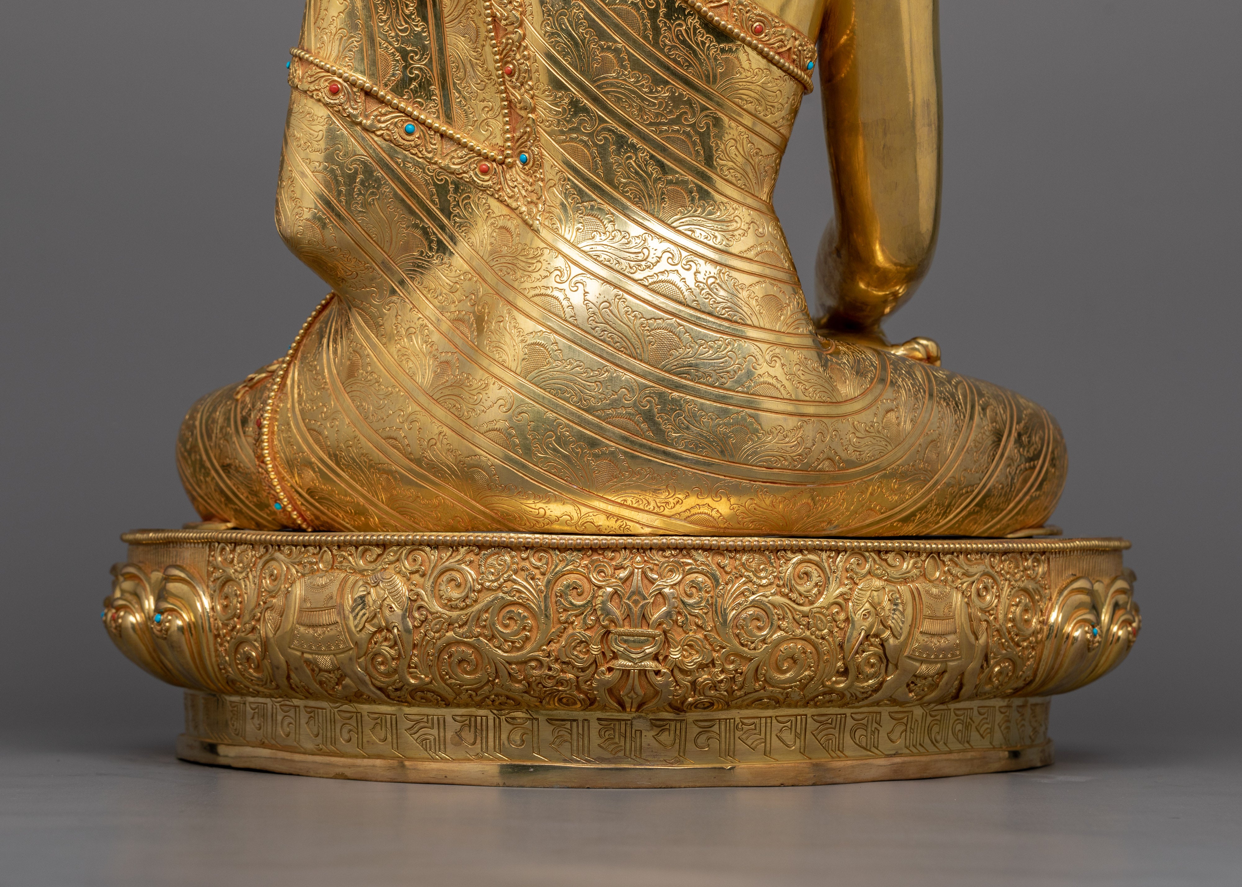 Grand Seated Shakyamuni Buddha Sculpture | 24K Gold Gilded Majesty