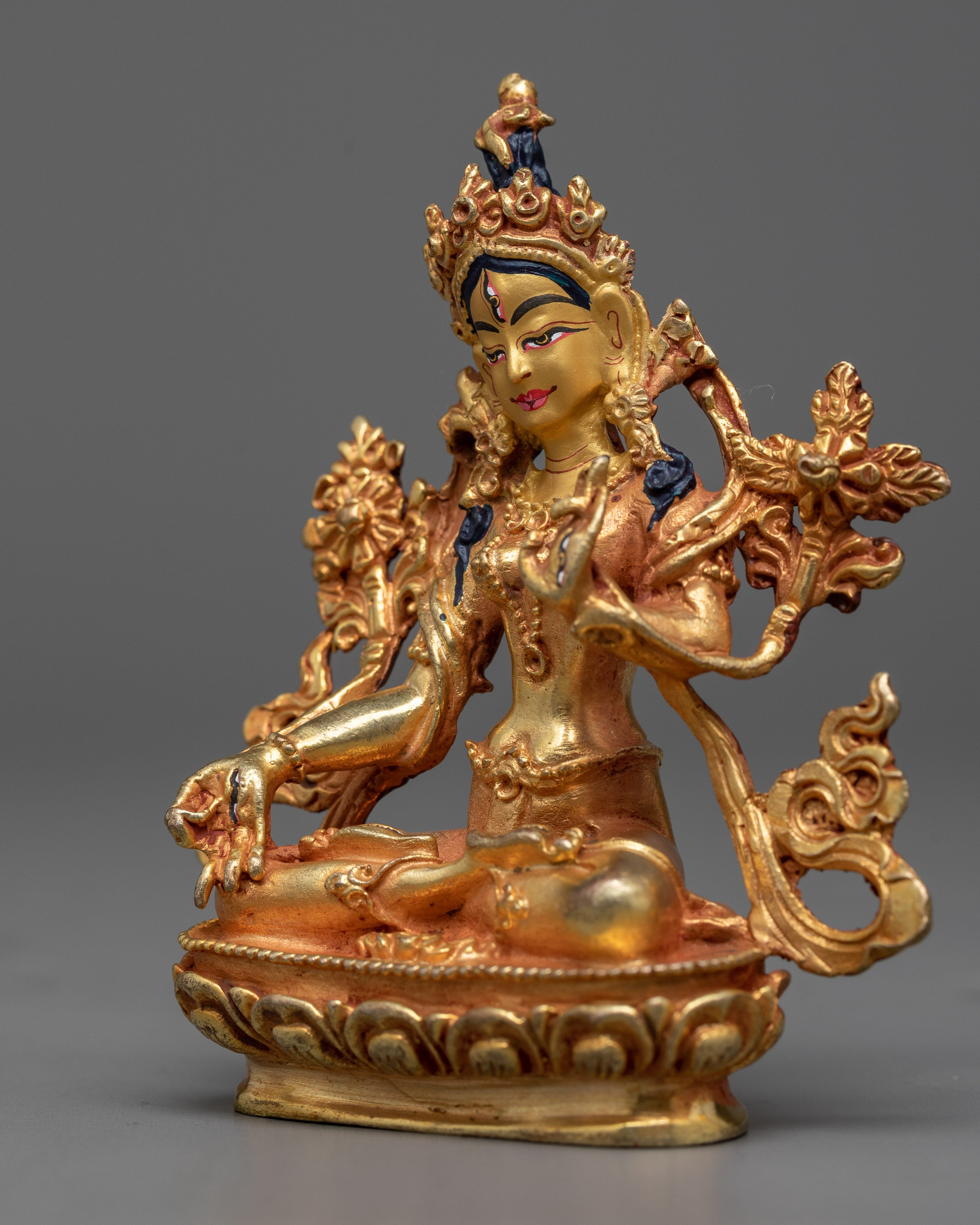 Enchanting Miniature Sita Tara Statue | 24K Gold Electroplated Copper