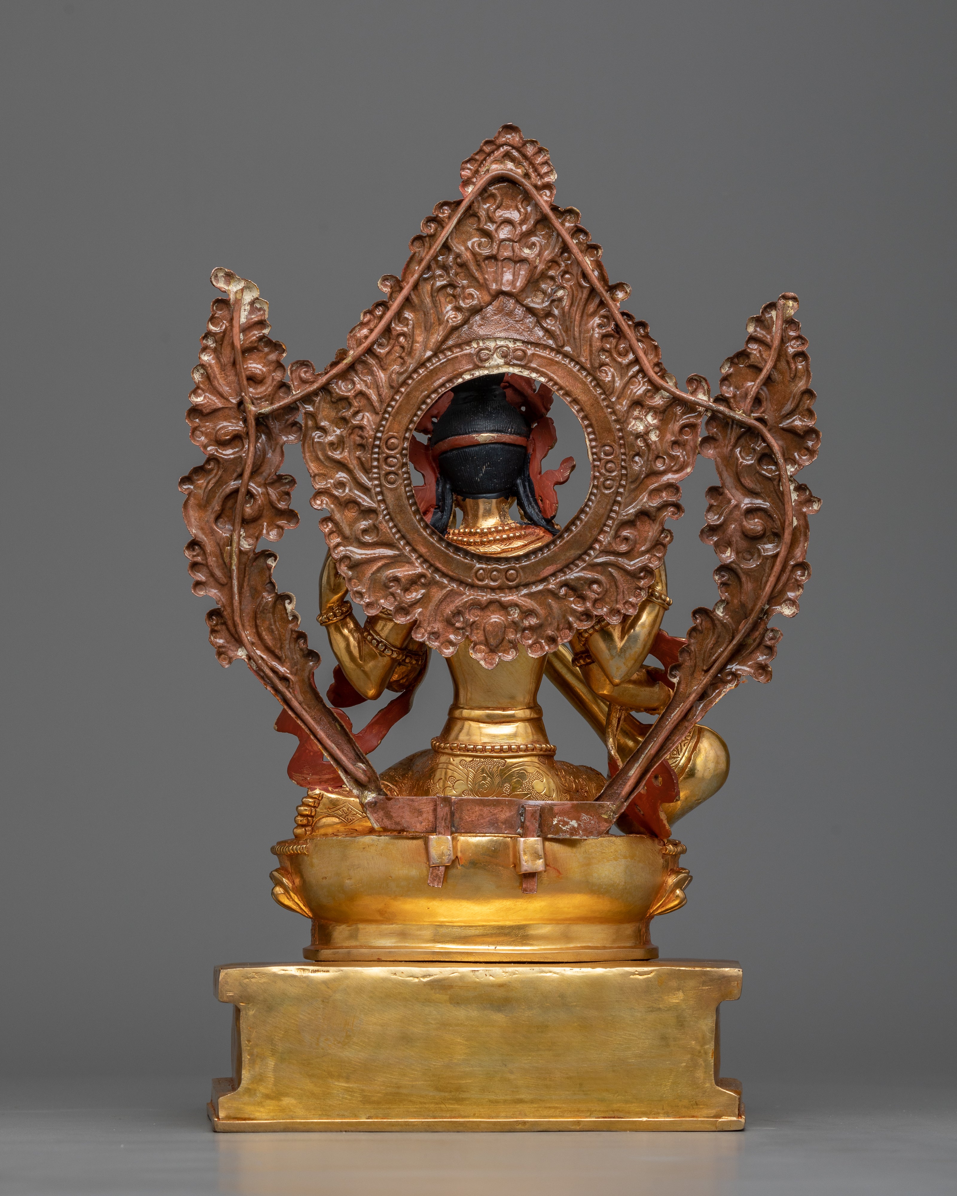 Divine Saraswati Copper Statue | 24K Gold Gilded Elegance
