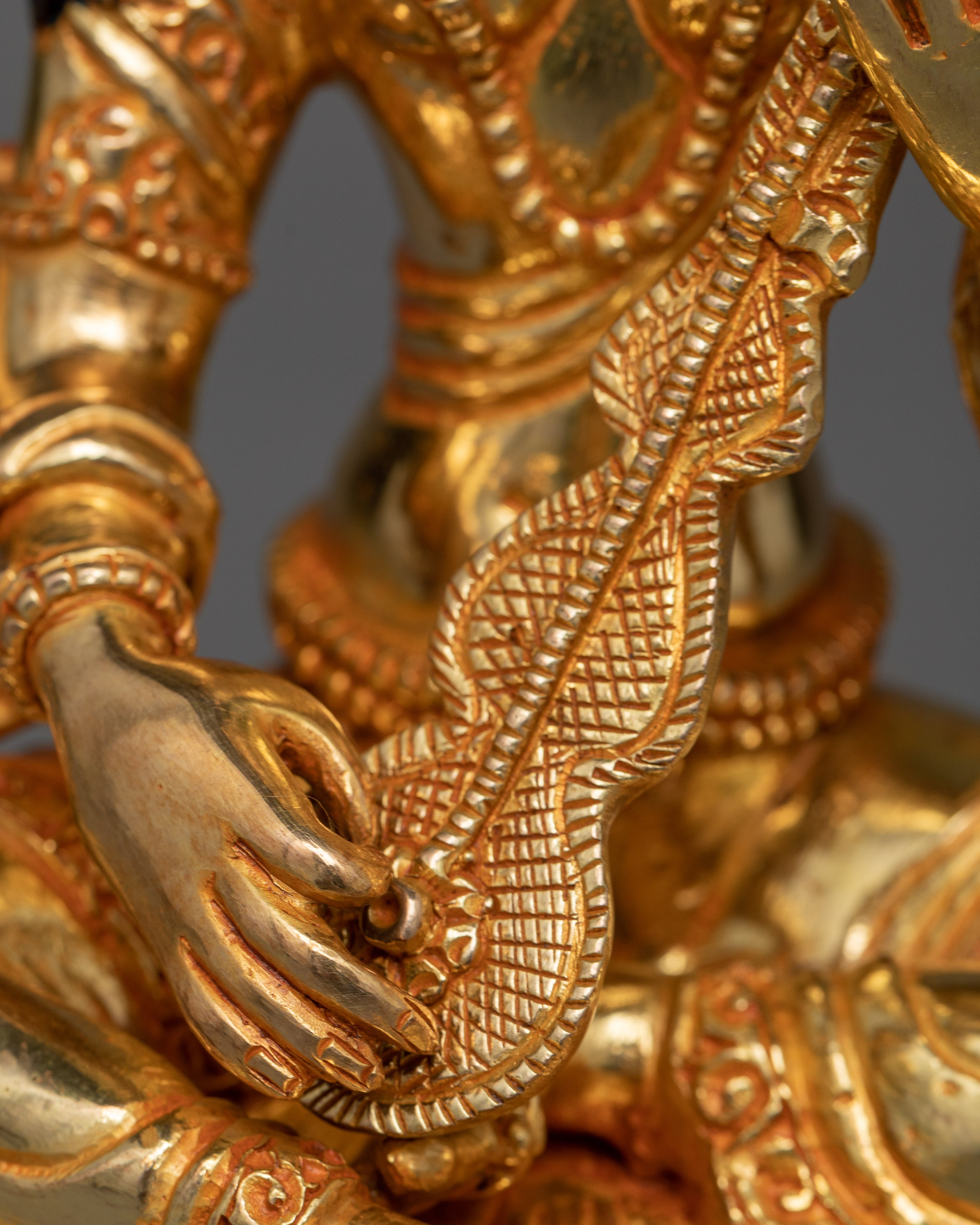 Divine Saraswati Ma Idol | 24K Gold Gilded Copper Sculpture