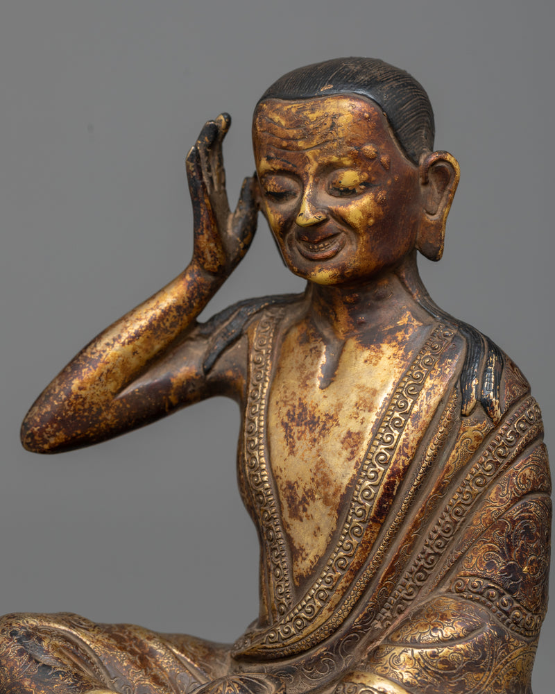 Milarepa of Tibet Statue | 24K Gold Gilded Copper with Antique Finish