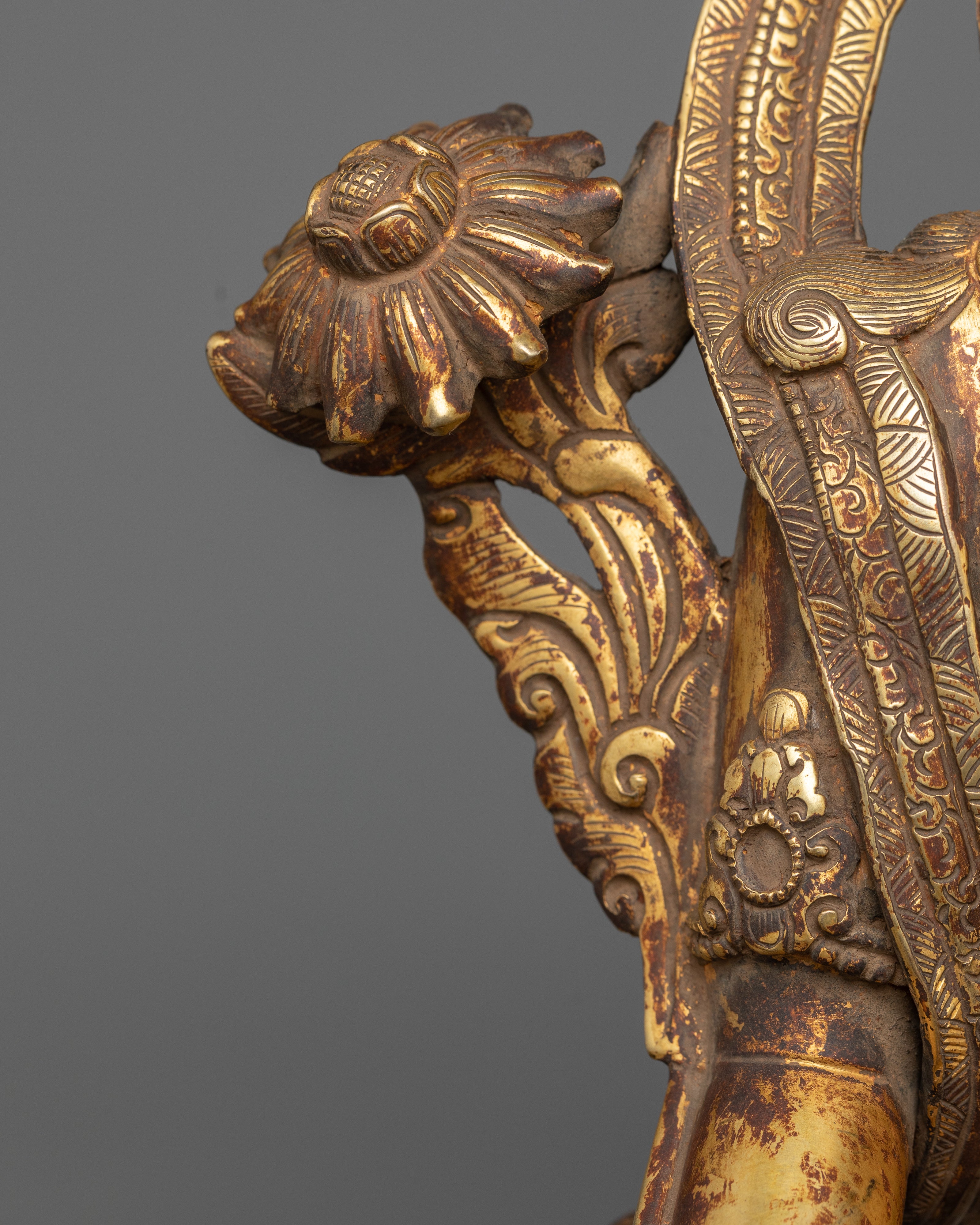 White Tara in Antique Finish | 24K Gold Gilded Copper Statue