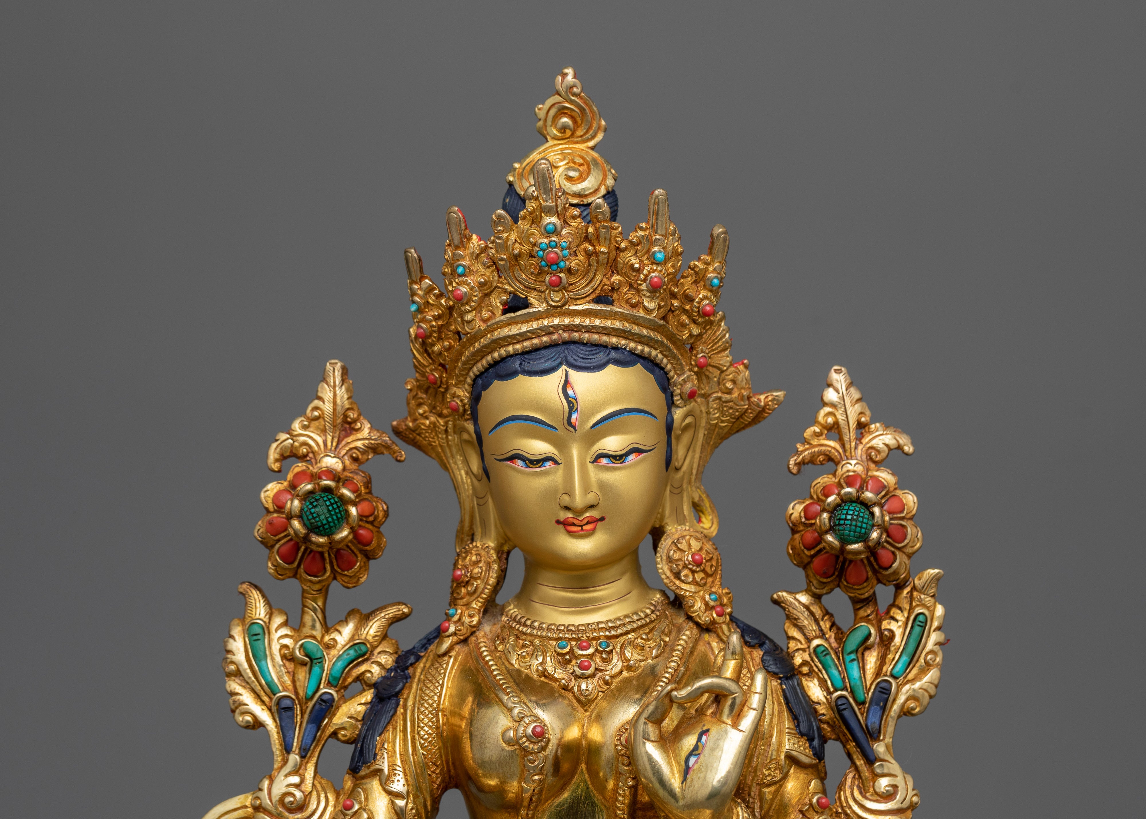 Dolma Karpo (White Tara) Sculpture | 24K Gold Gilded Serenity