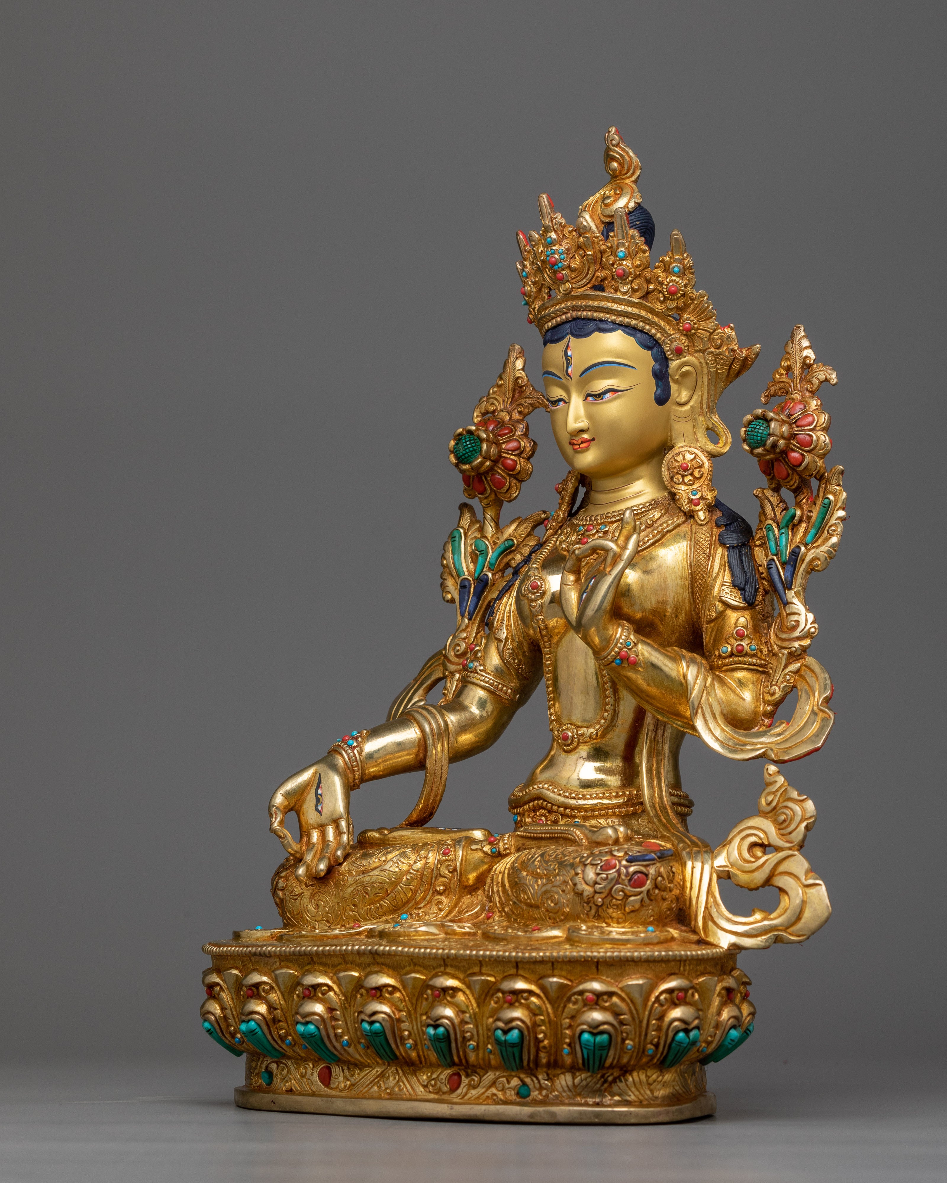 Dolma Karpo (White Tara) Sculpture | 24K Gold Gilded Serenity