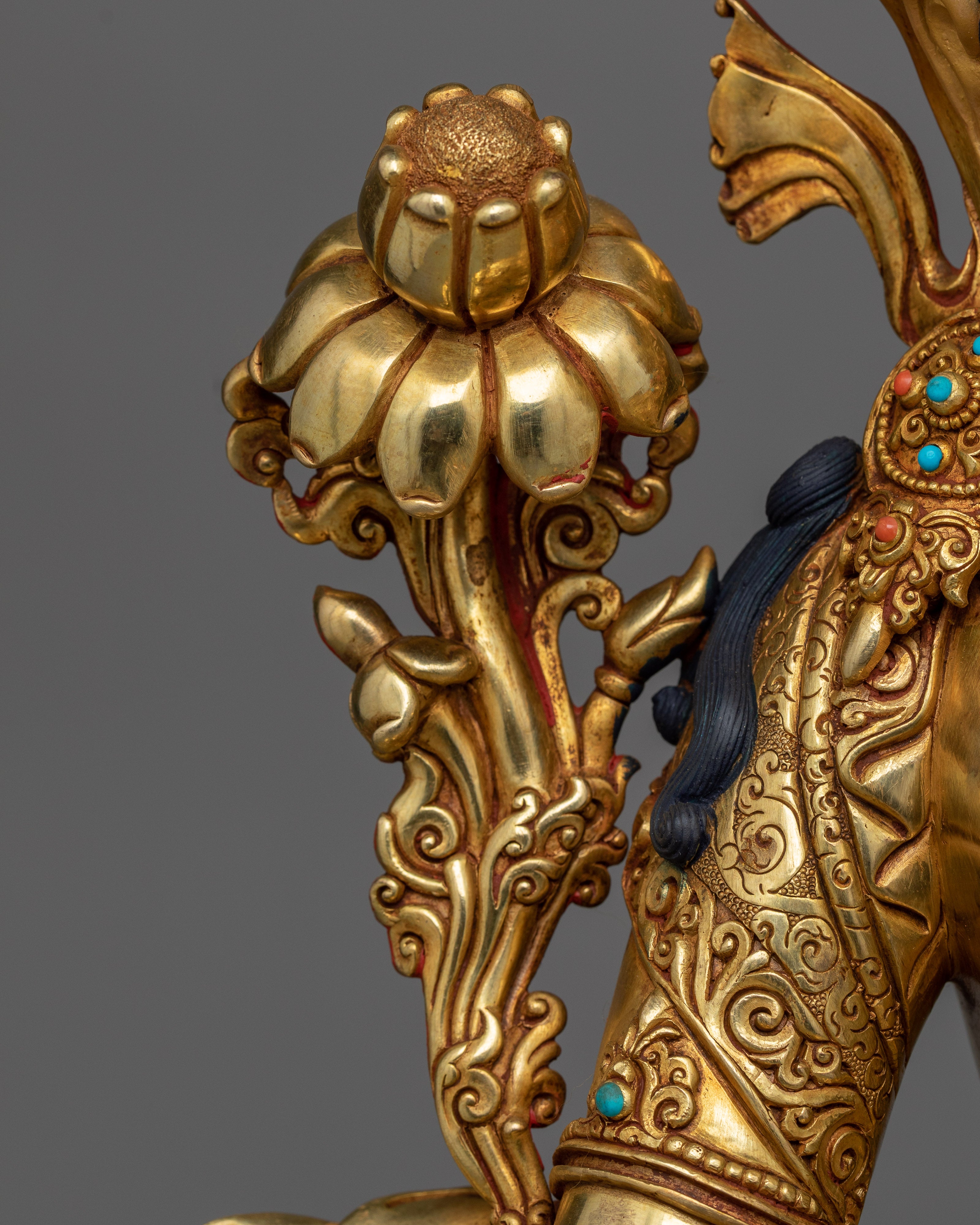 Majestic Spiritual Green Tara Sculpture in 24K Gold | A Beacon of Spiritual Awakening