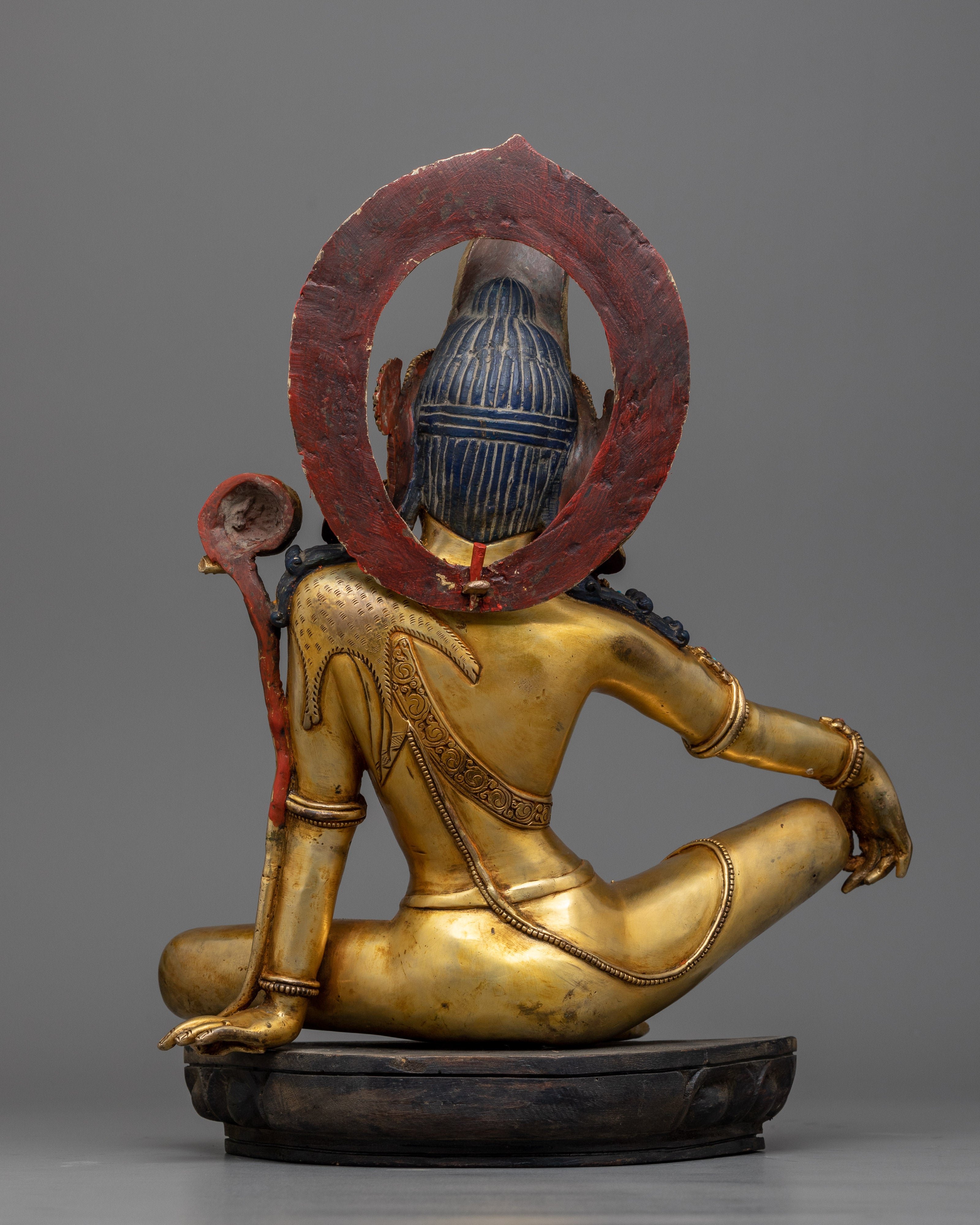 Bodhisattva Chenrezig Statue with Wooden Lotus Seat | 24K Gold and Antique Finish