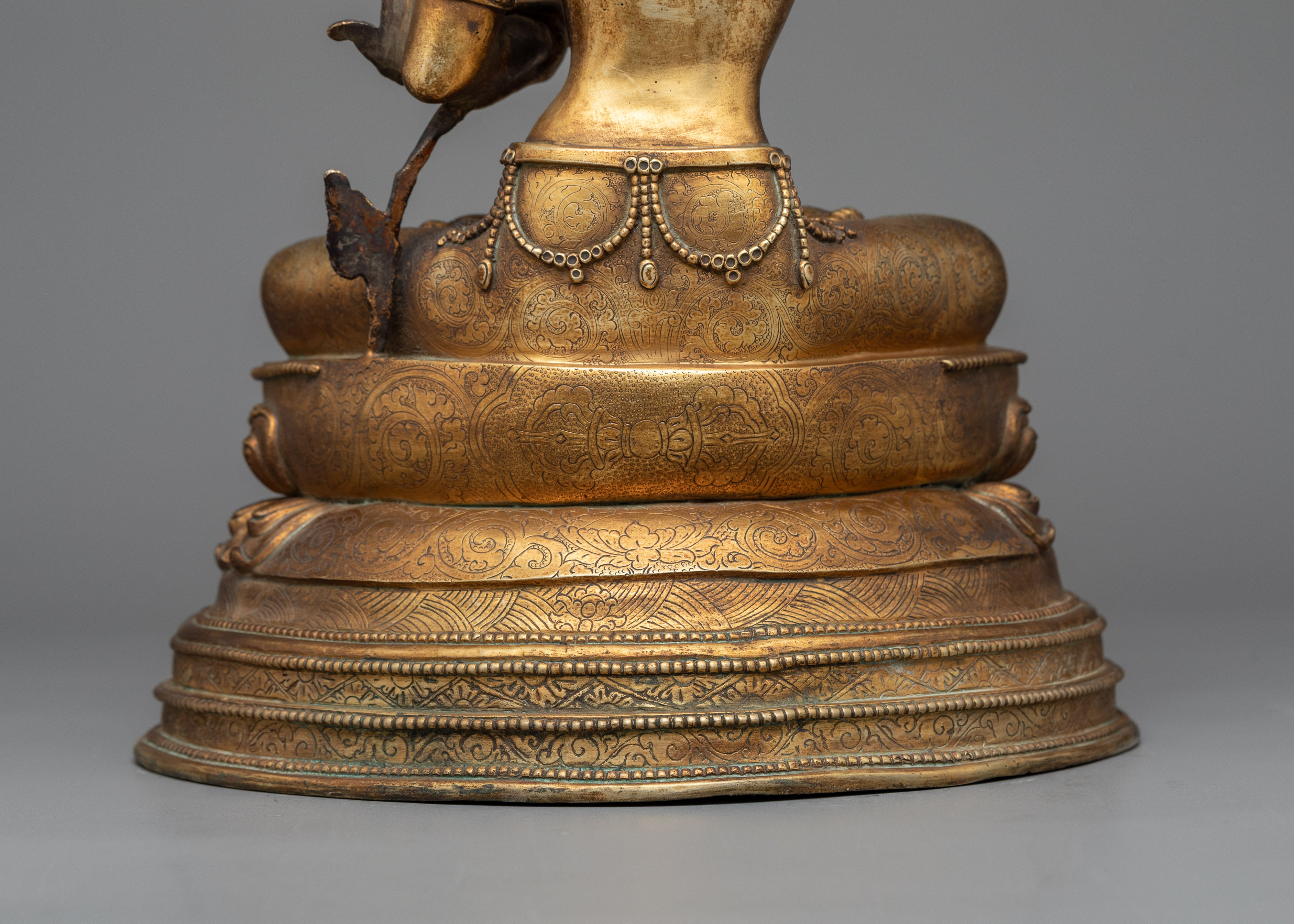 Manjushri Antique Finished Statue in 24K Gold | Embodiment of Transcendent Wisdom