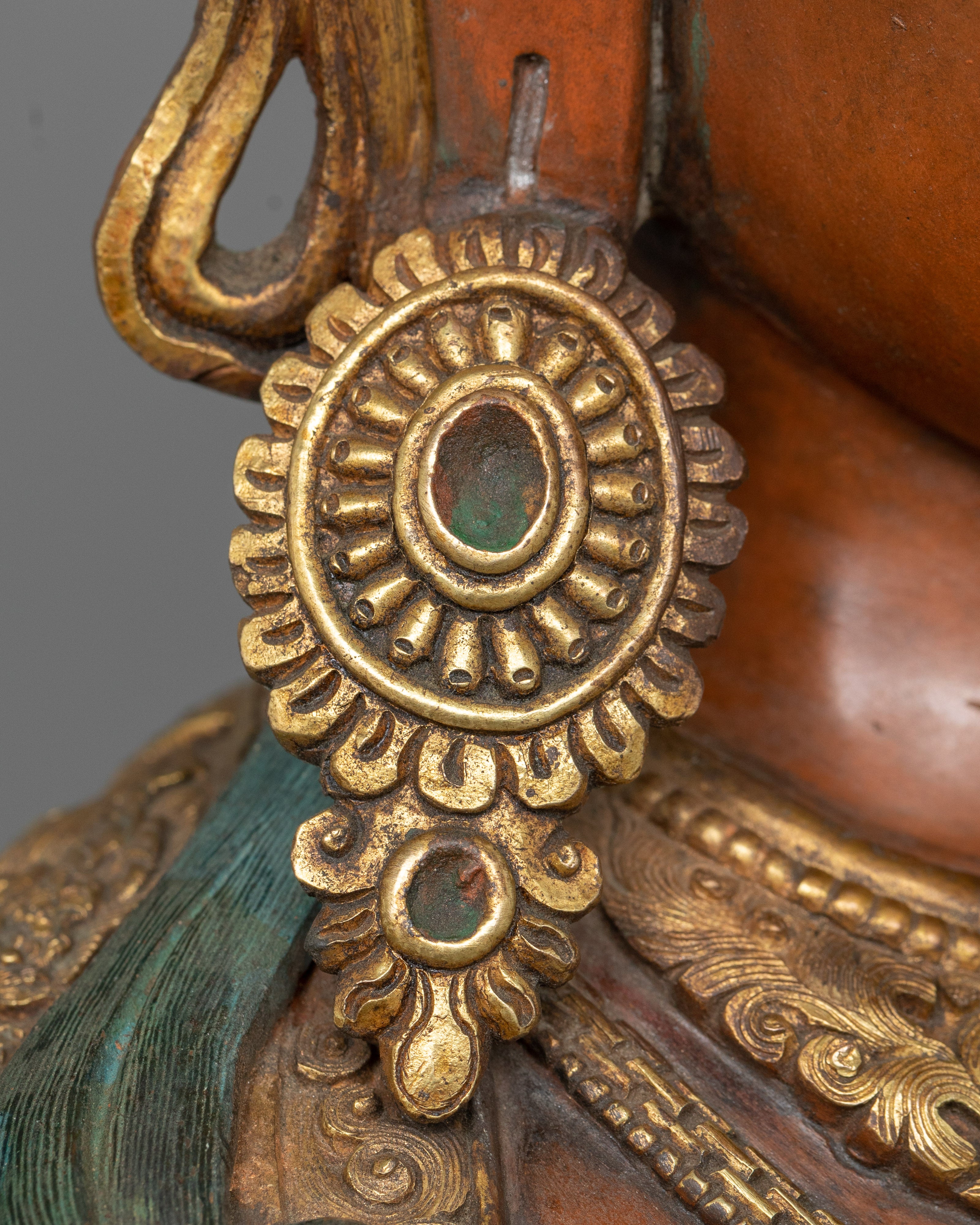 Antique-Finished Red Chenrezig Statue | Himalayan Buddhist Sculpture