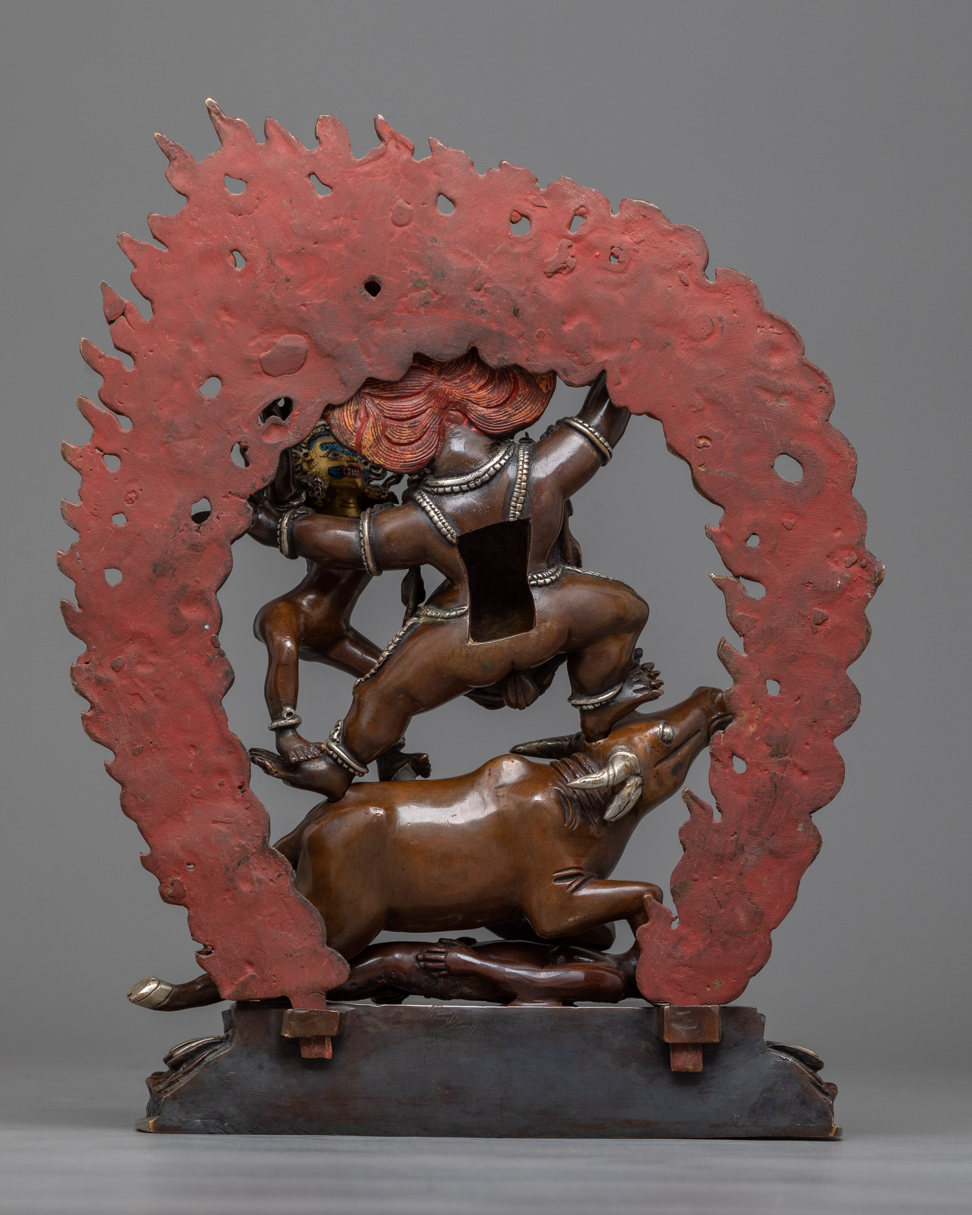 Yama with Consort Statue in Silver | A Powerful Union in Vajrayana Buddhism