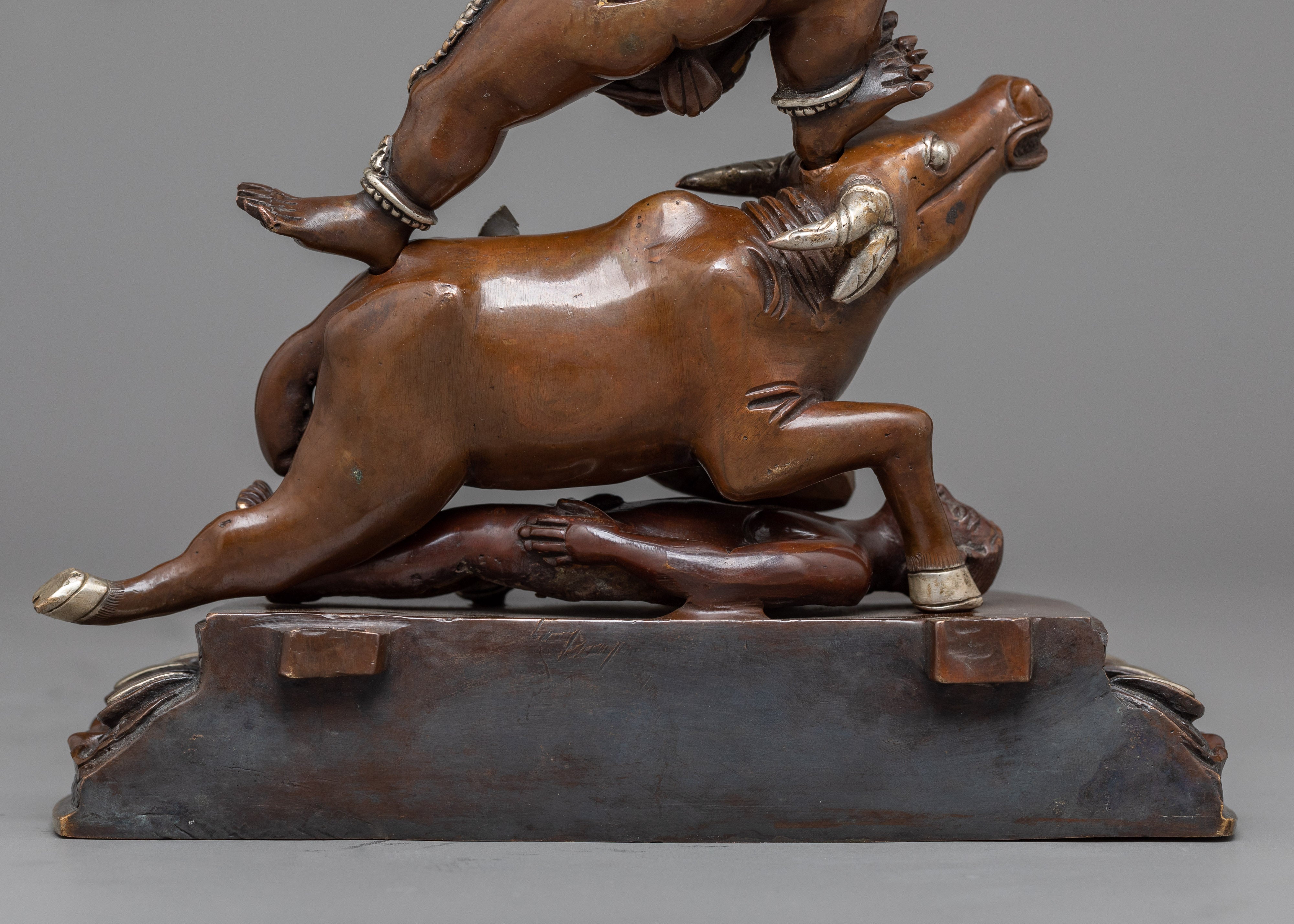 Yama with Consort Statue in Silver | A Powerful Union in Vajrayana Buddhism