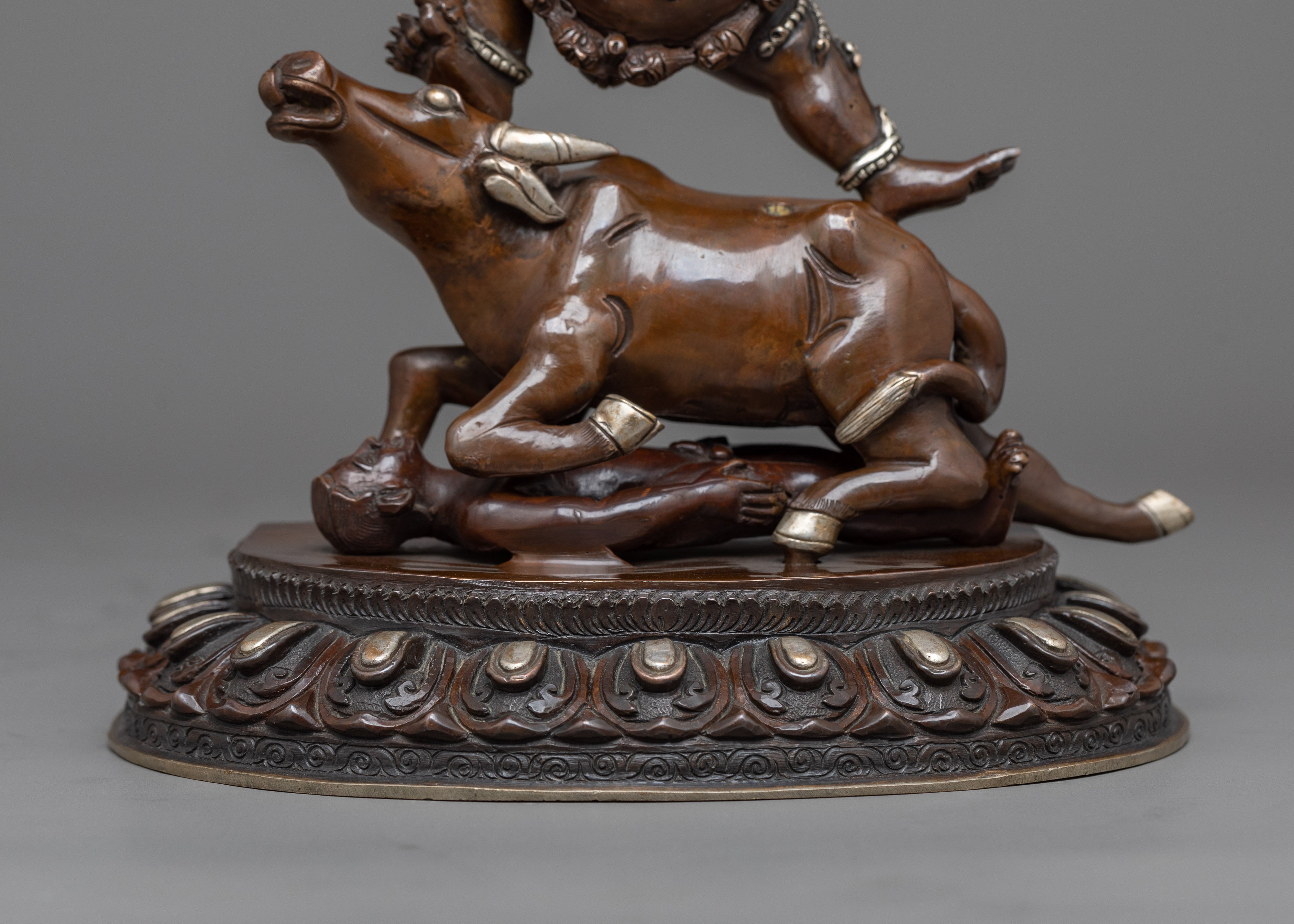 Yama with Consort Statue in Silver | A Powerful Union in Vajrayana Buddhism