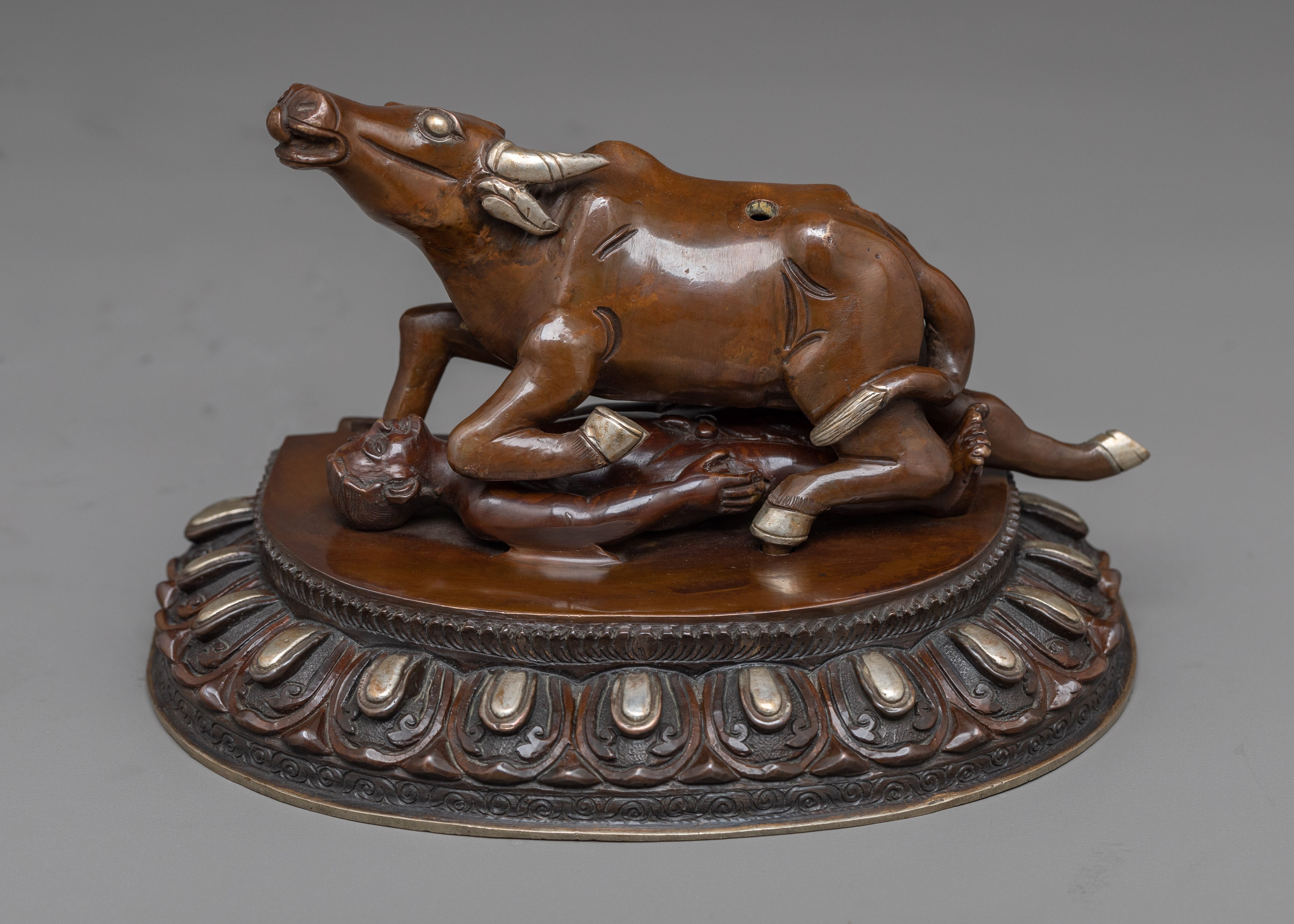 Yama with Consort Statue in Silver | A Powerful Union in Vajrayana Buddhism