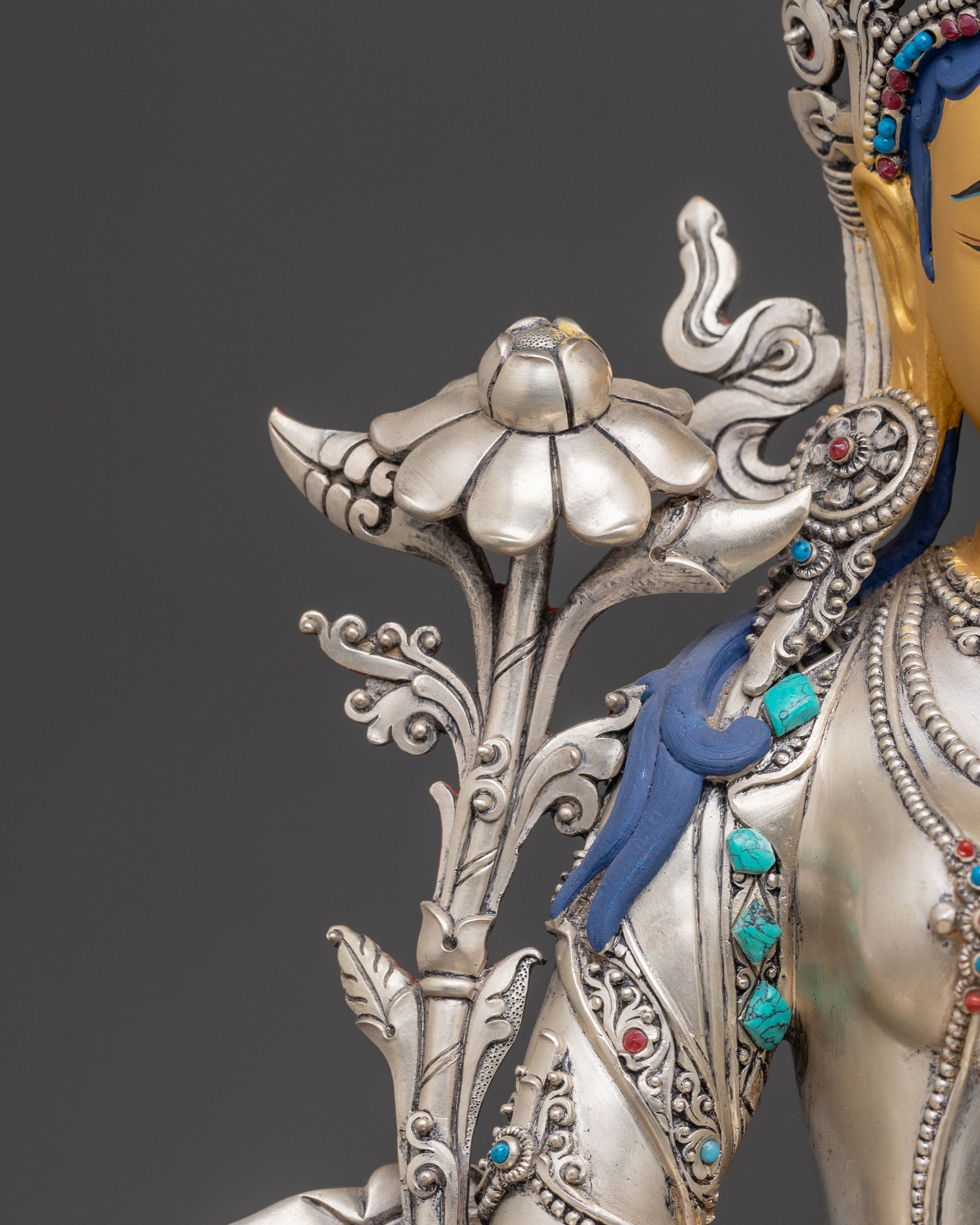 Silver White Tara Figurine: Tibetan Healing Deity | Meditation & Altar Decor