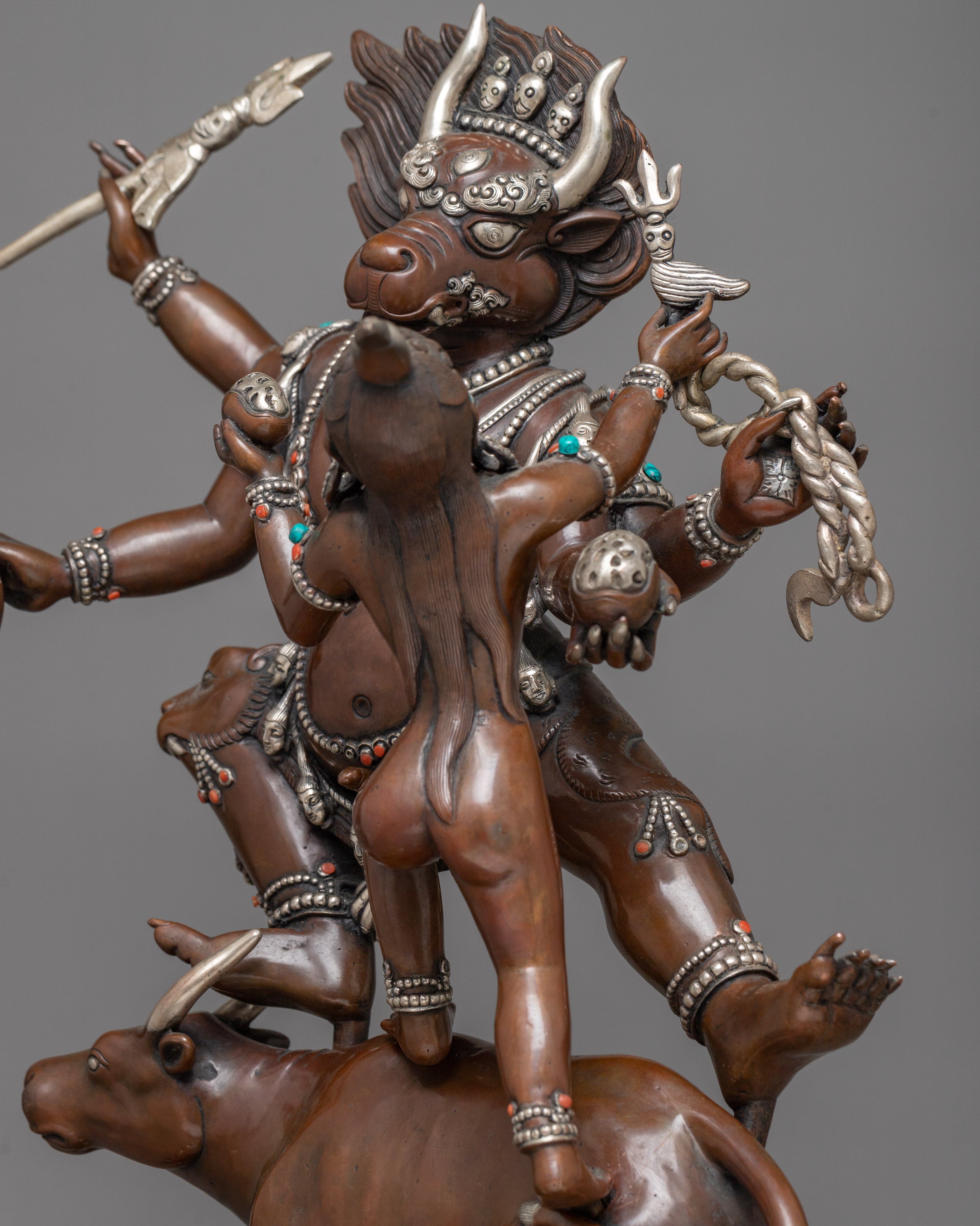 Yama Dharmaraja with Consort Sculpture in Silver | A Symbol of Ultimate Transformation