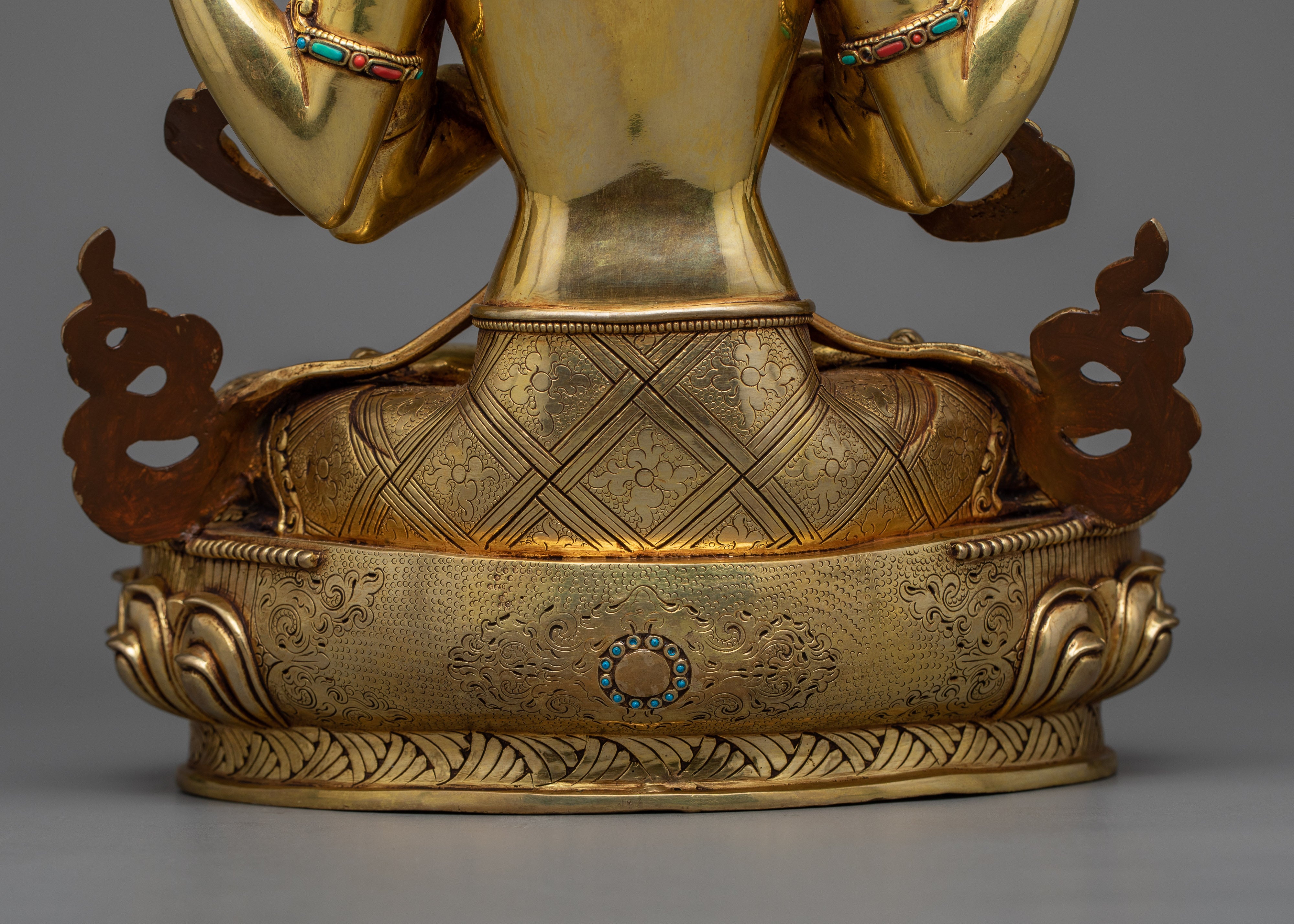 Bodhisattva Chenrezig Sculpture in Triple-Layered 24K Gold | A Masterpiece of Compassion and Grace