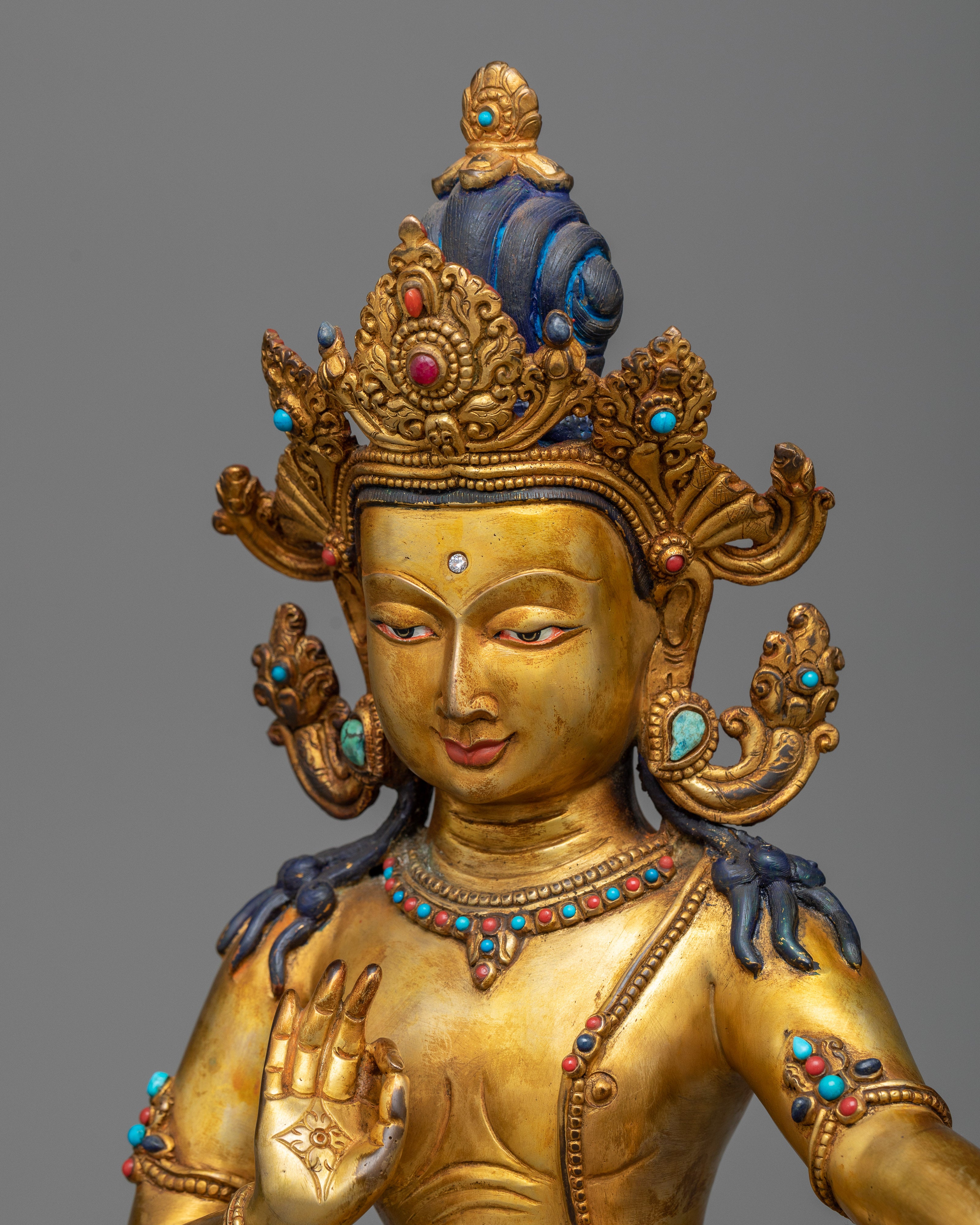 Antique-Finished Bodhisattva Sculpture in 24K Gold | A Shrine's Spiritual Jewel
