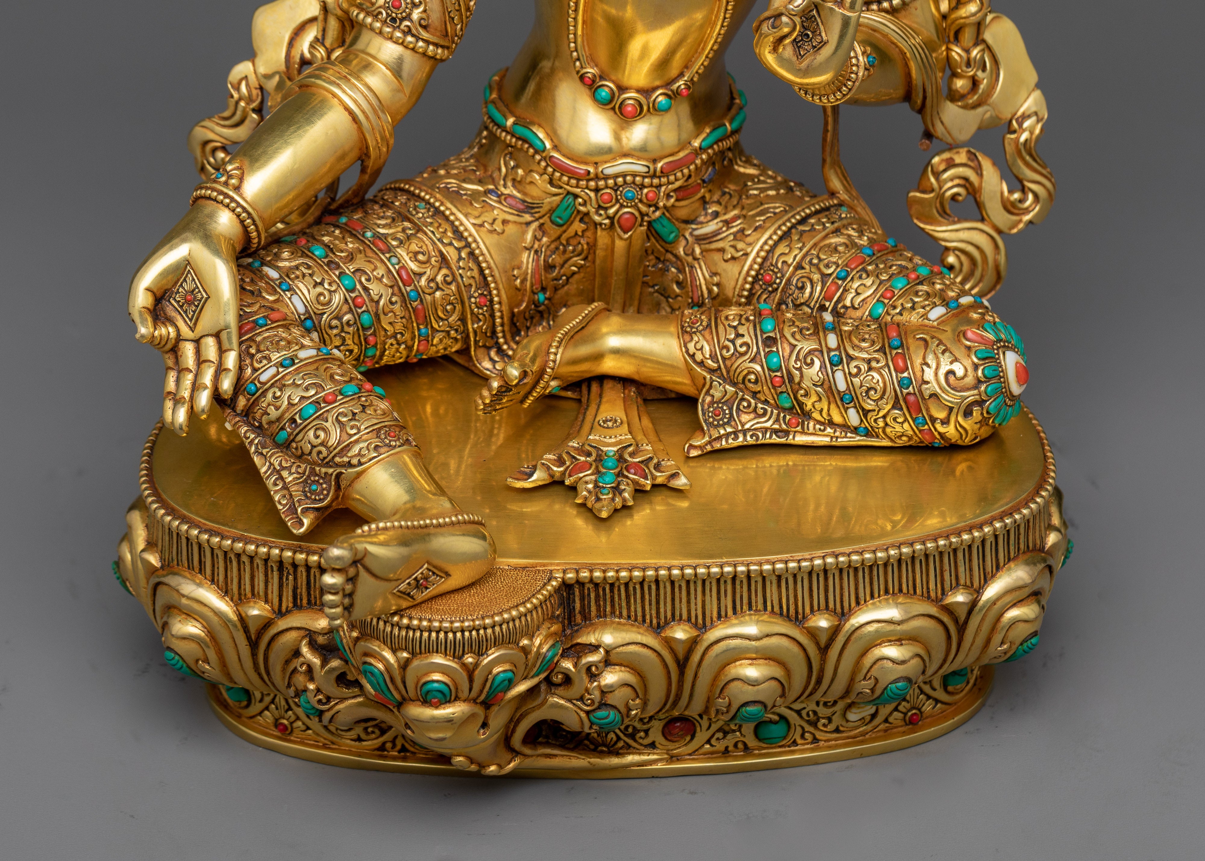 Green Tara Gilt Sculpture | Divine Femininity in 24K Gold