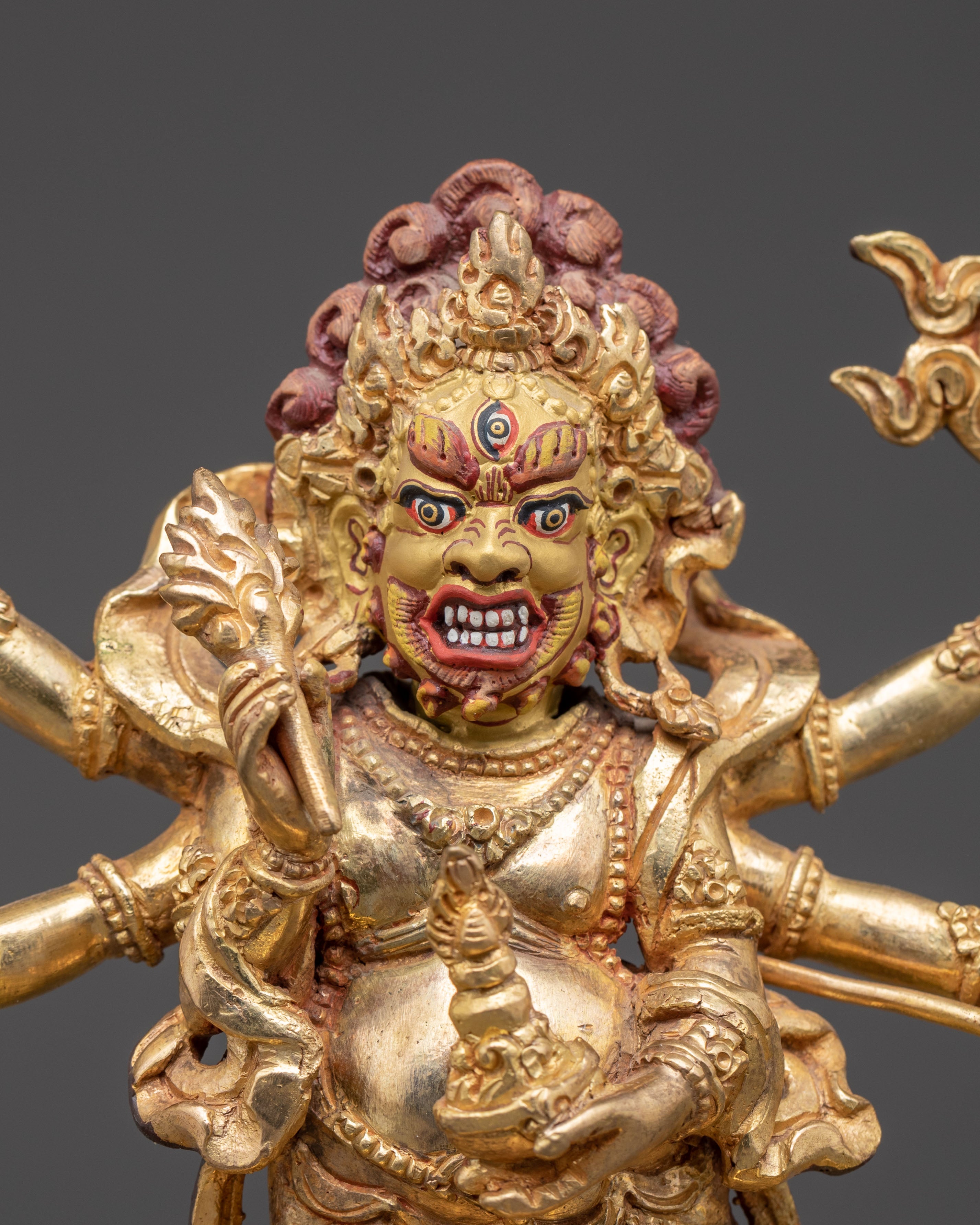 Fierce Protector Deity White Mahakala Statue | Guardian of Dharma