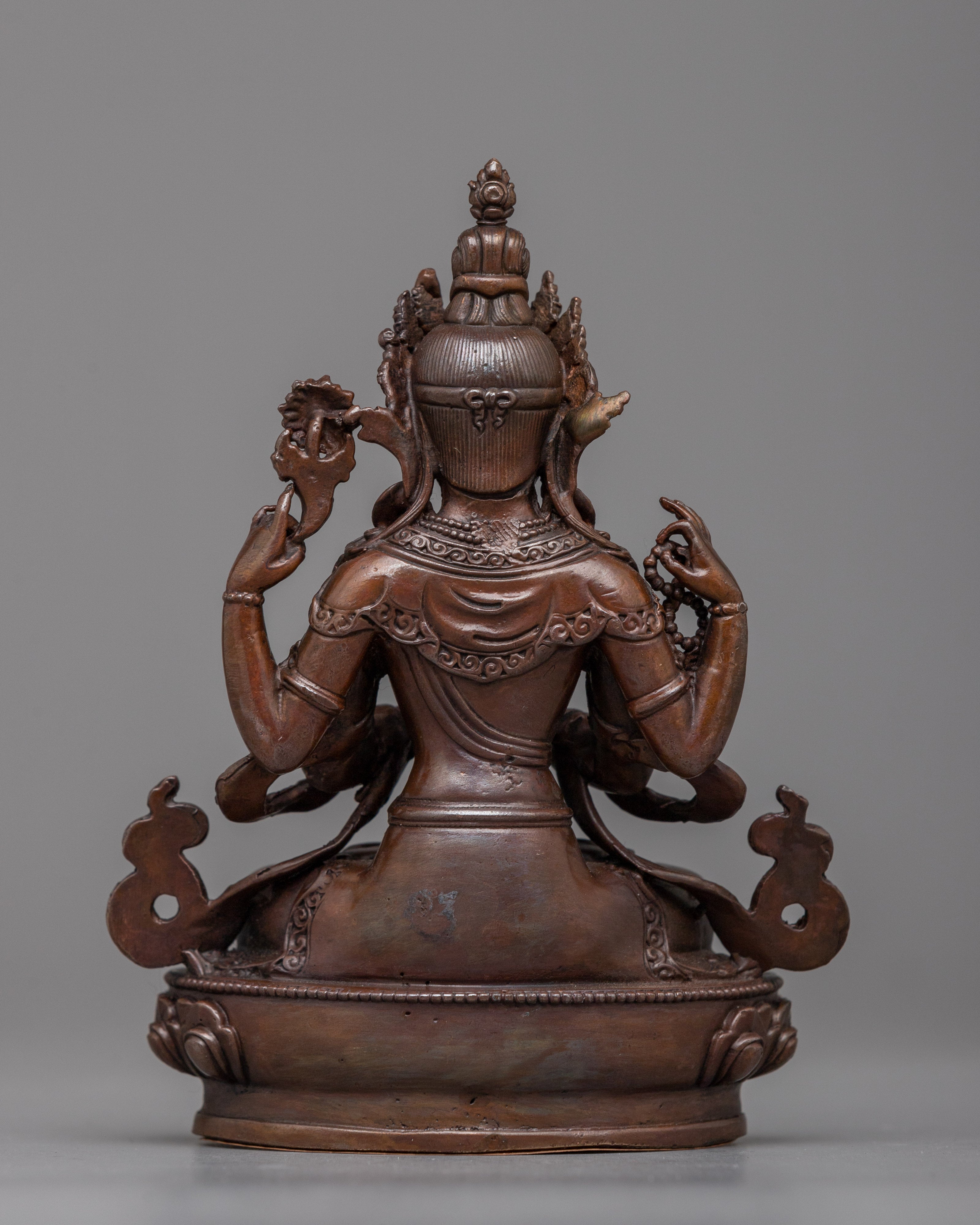Machine-Made Chenrezig Statue | A Compact Oxidized Copper Emblem of Compassion
