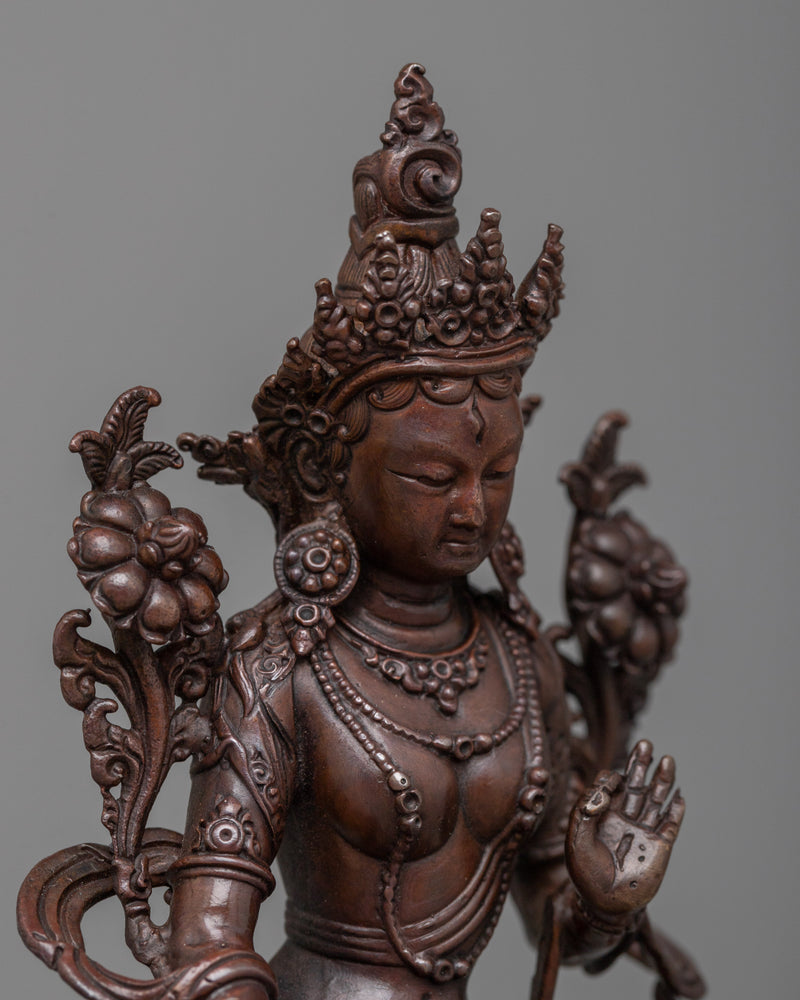 Machine-Made White Tara Statue | A Compact Oxidized Copper Symbol of Healing and Longevity