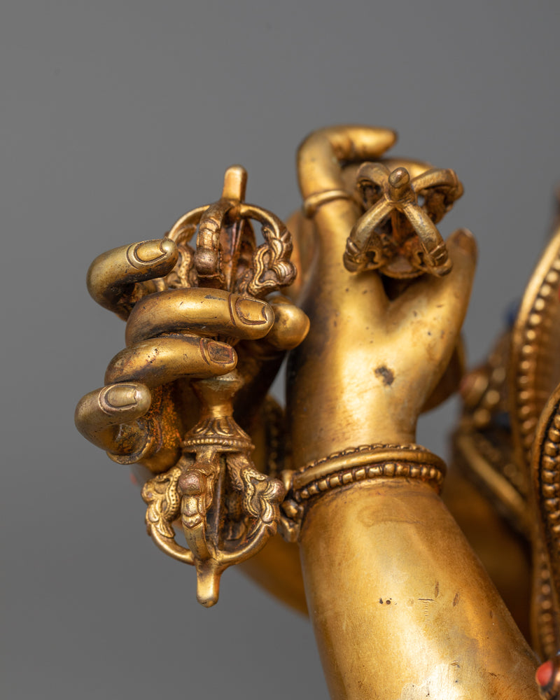 Serene Dorje Chang Statue | Antique Gold Gilded Mastery
