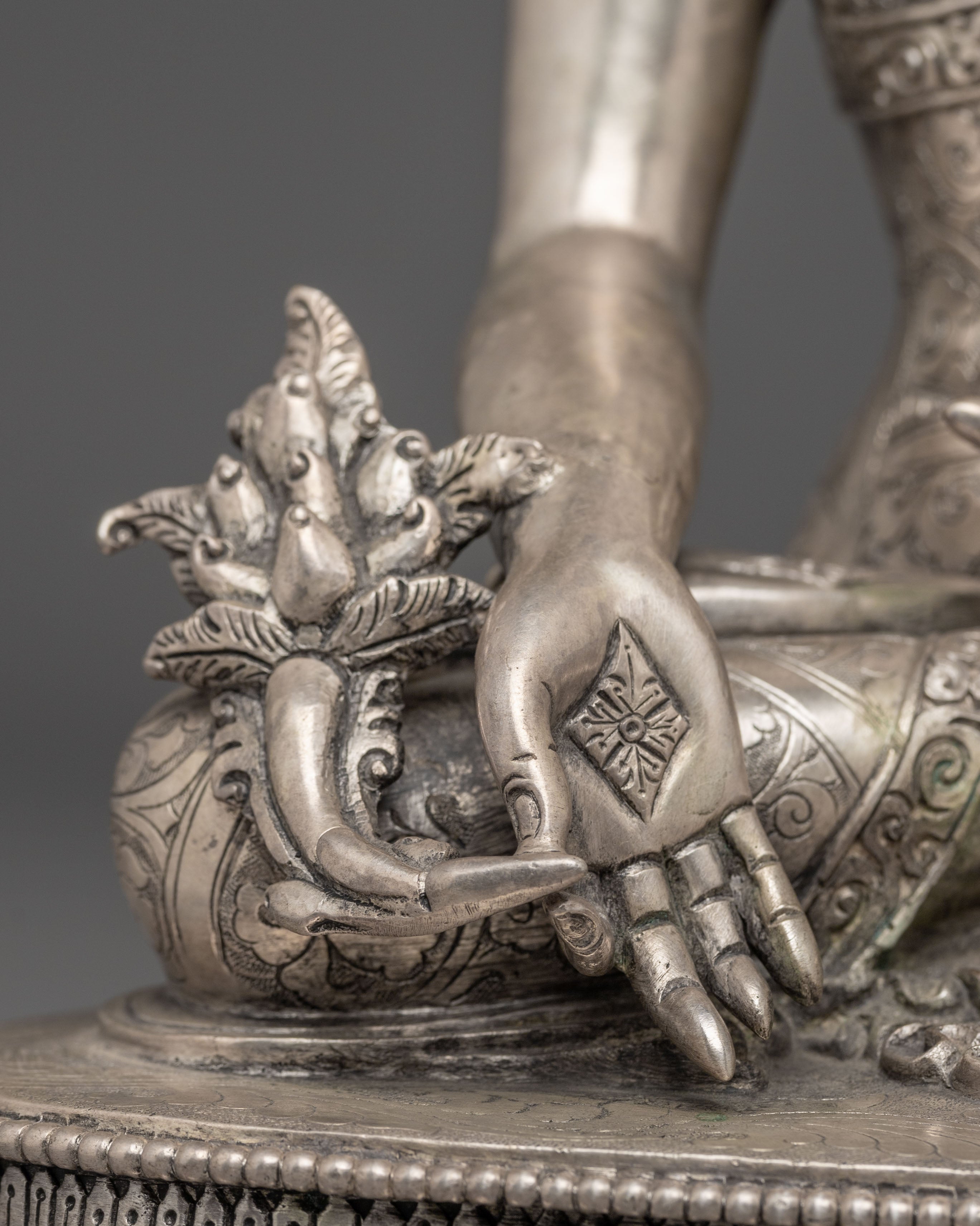 Silver-Plated Statue of Medicine Buddha | Healing Deity