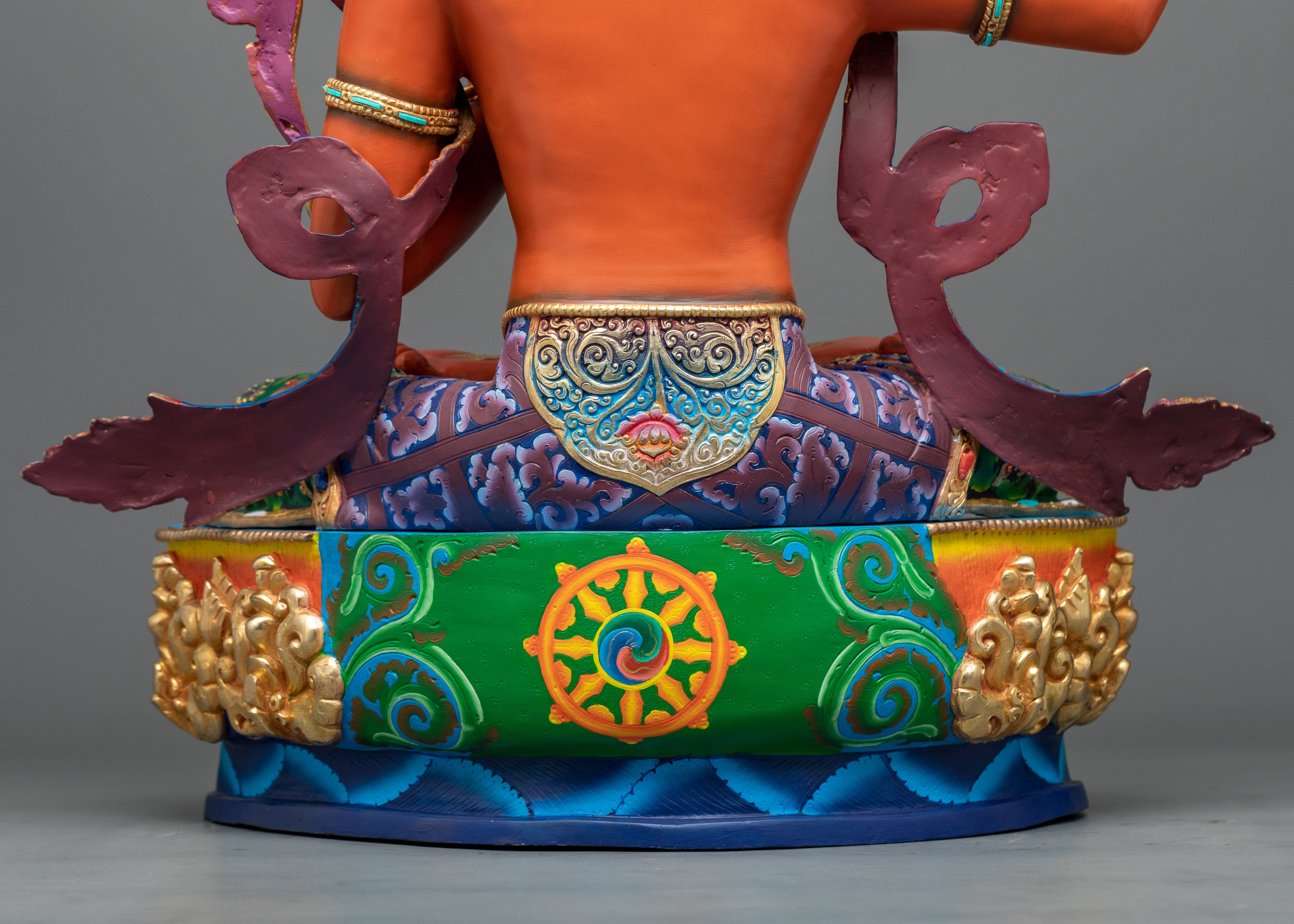 Vibrant Manjushri Bodhisattva Statue | Gold Gilded Splendor | Colorful Sculpture