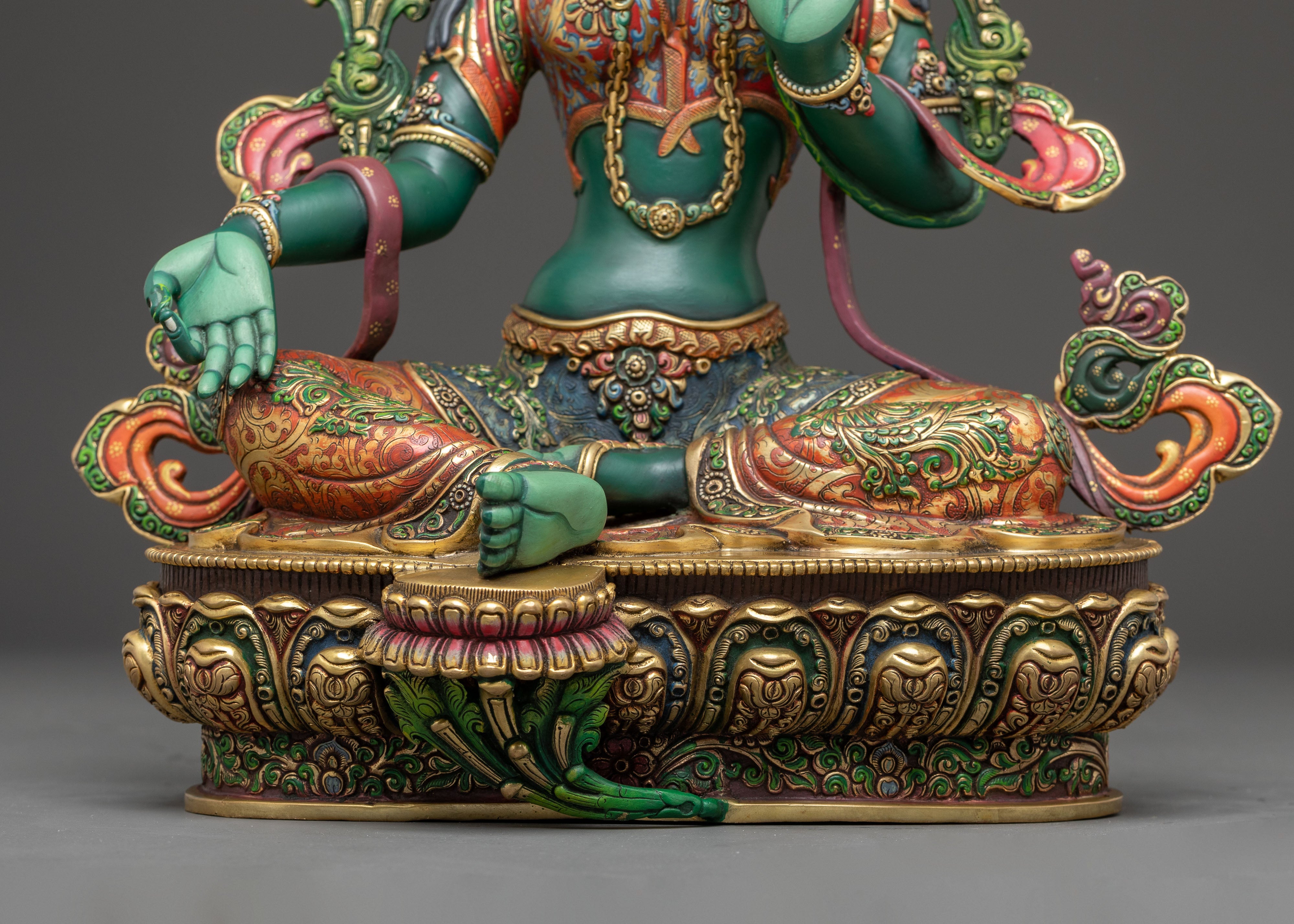 Colourful Green Tara Copper Statue | Compassion Goddess