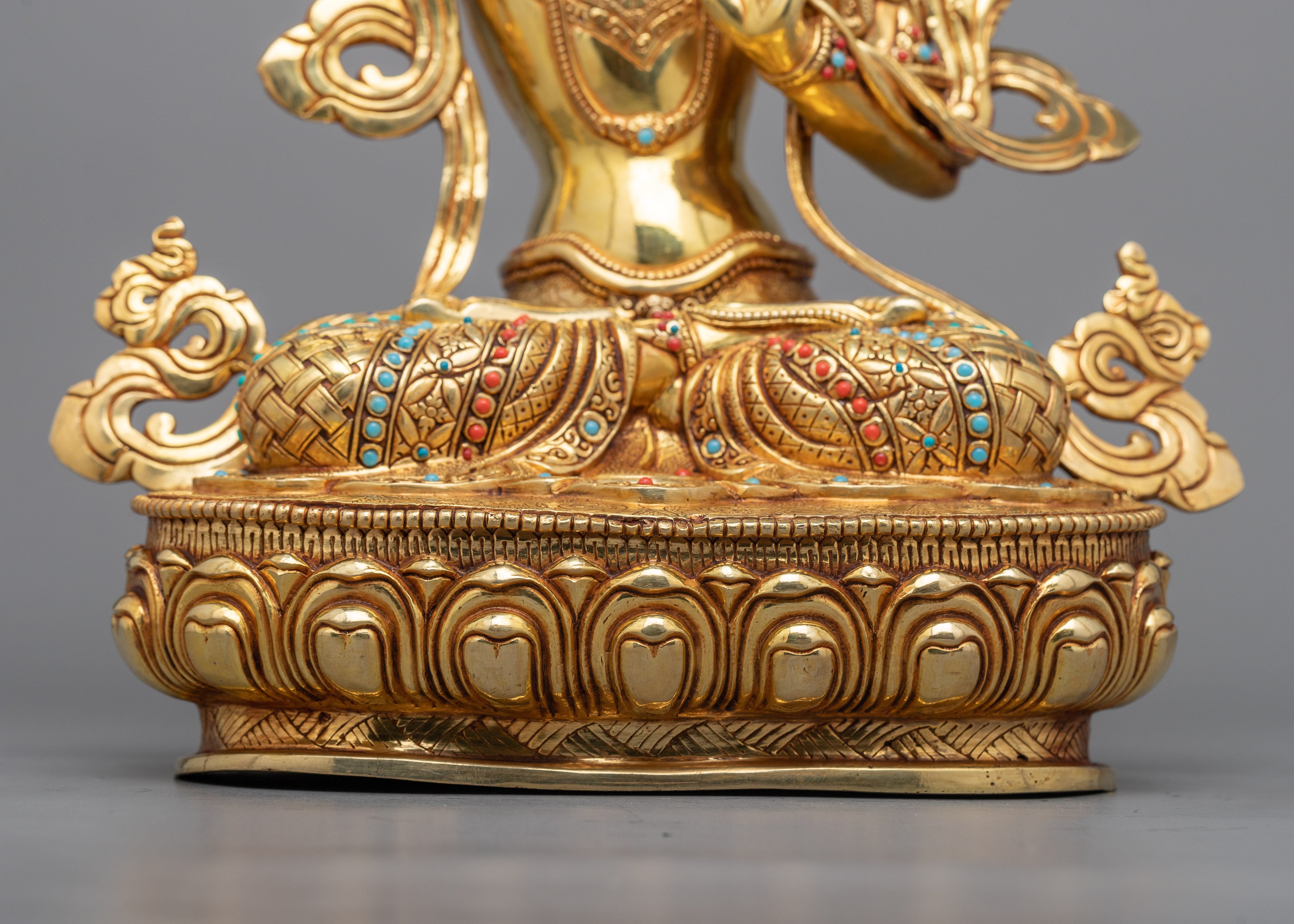Beautiful Manjushri Statue | Resplendent 24K Gold Gilded Wisdom