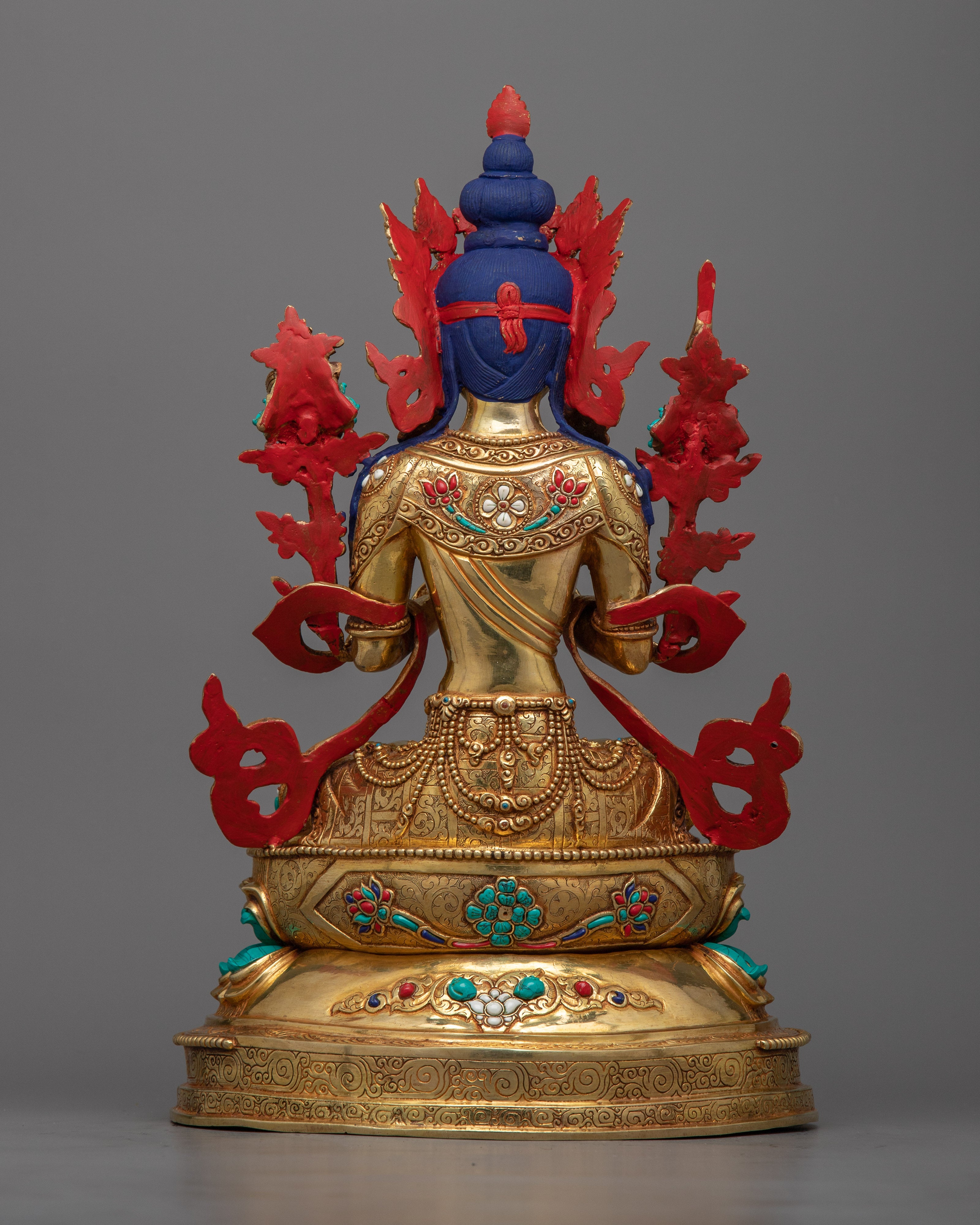 Wisdom Deity Manjushri Statue | Hand Carved Gemstone and 24K Gold Brilliance
