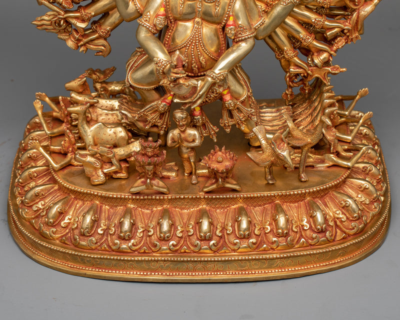 Vajrabhairava Yamantaka Statue | Majestic 24K Gold Gilded Icon