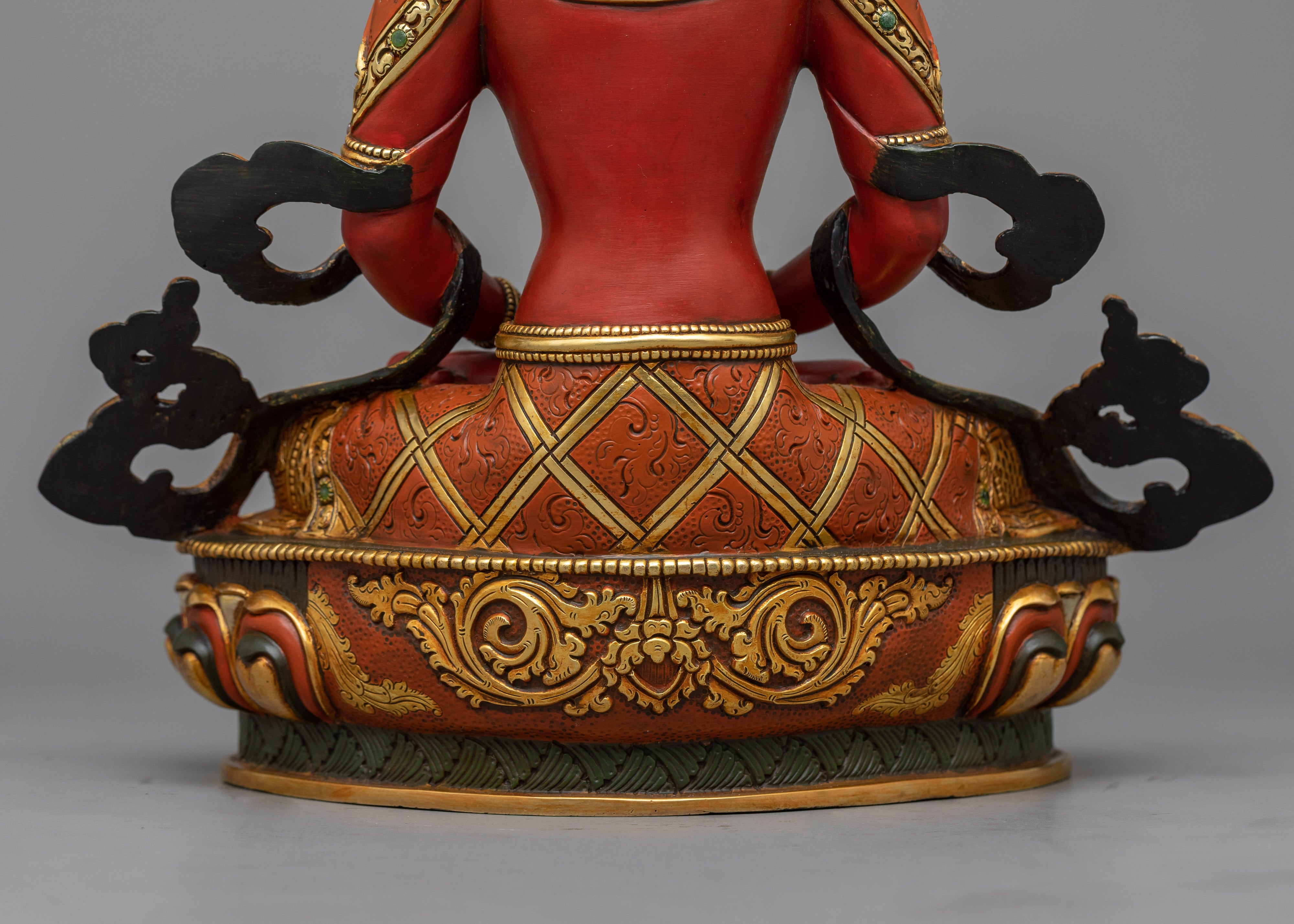 Red Amitayus Sculpture | 24K Gold Gilded Icon of Longevity