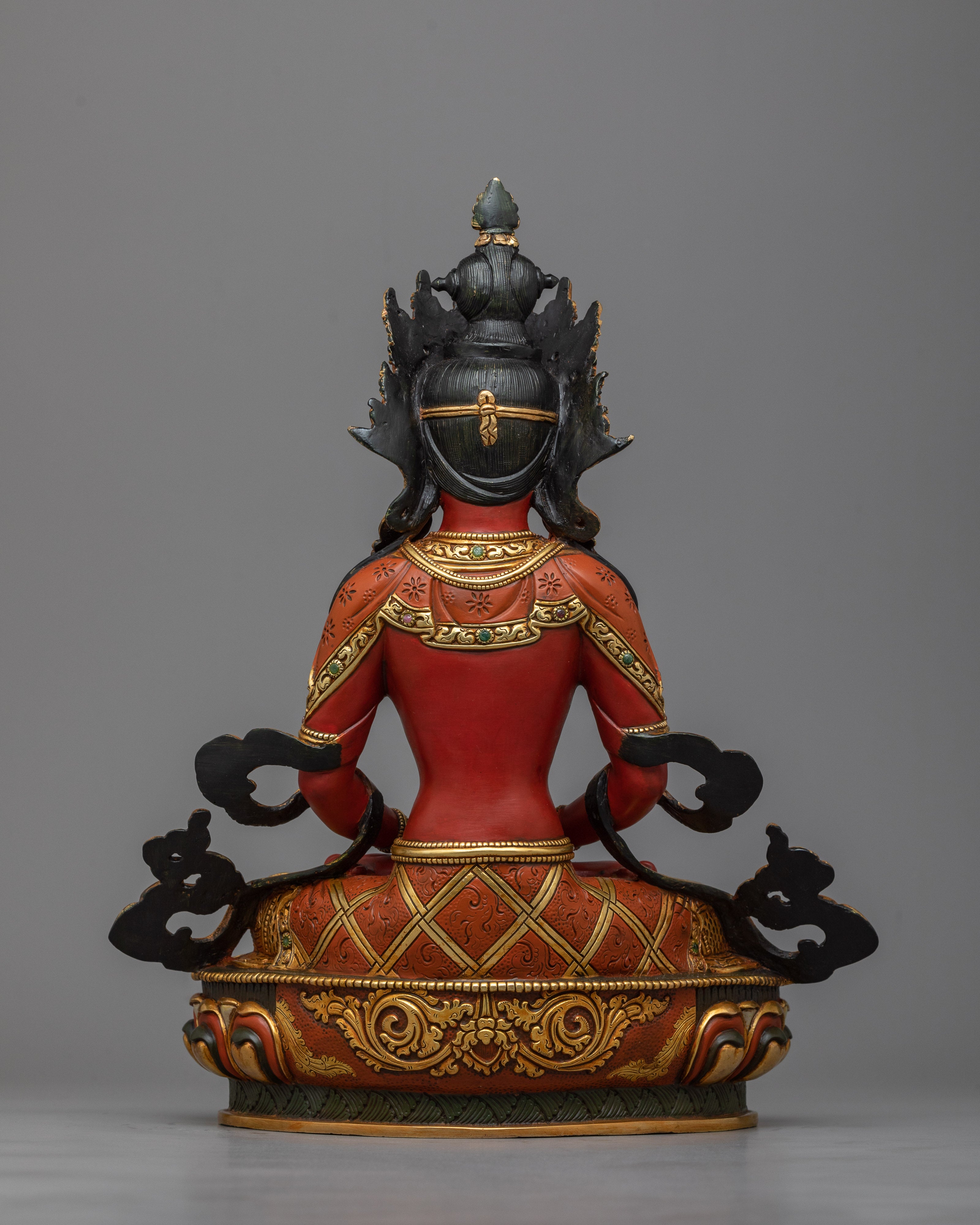Red Amitayus Sculpture | 24K Gold Gilded Icon of Longevity
