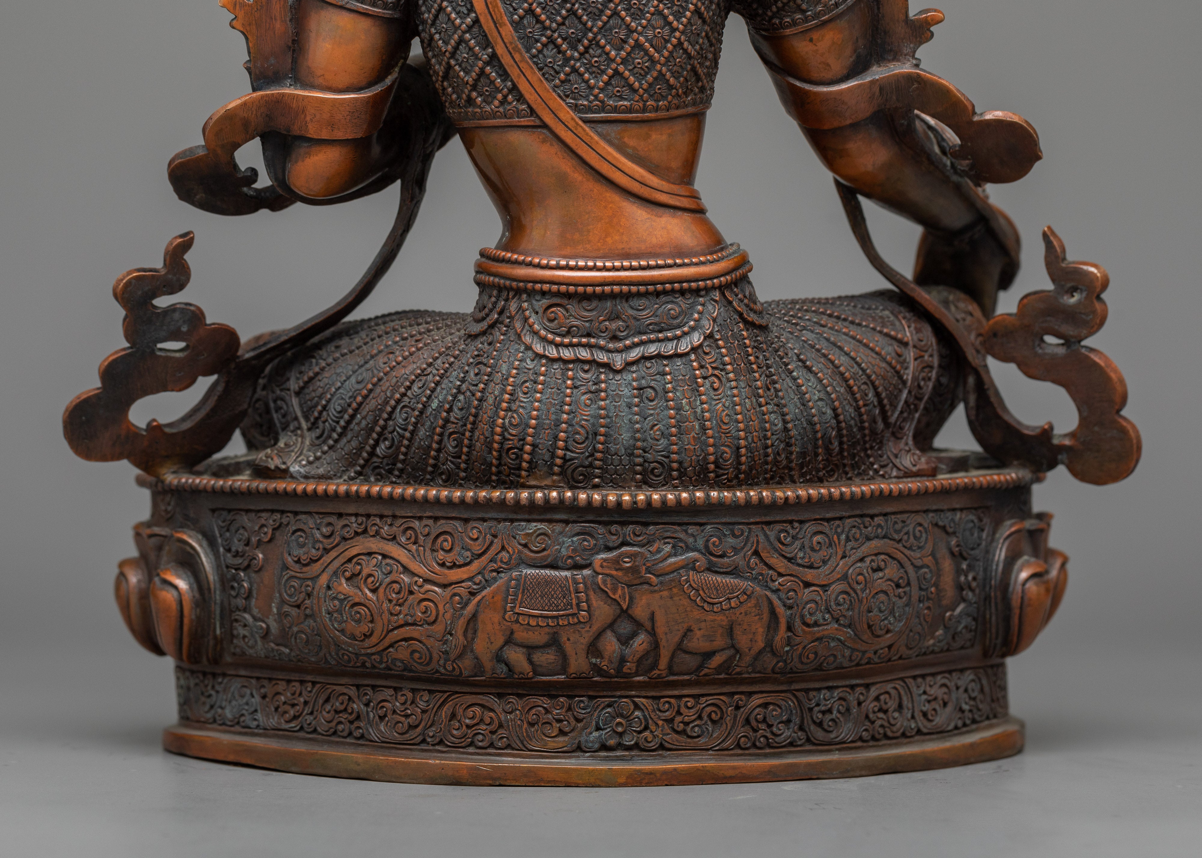 Green Tara Buddha Sculpture | Oxidized Copper Embodiment of Active Compassion